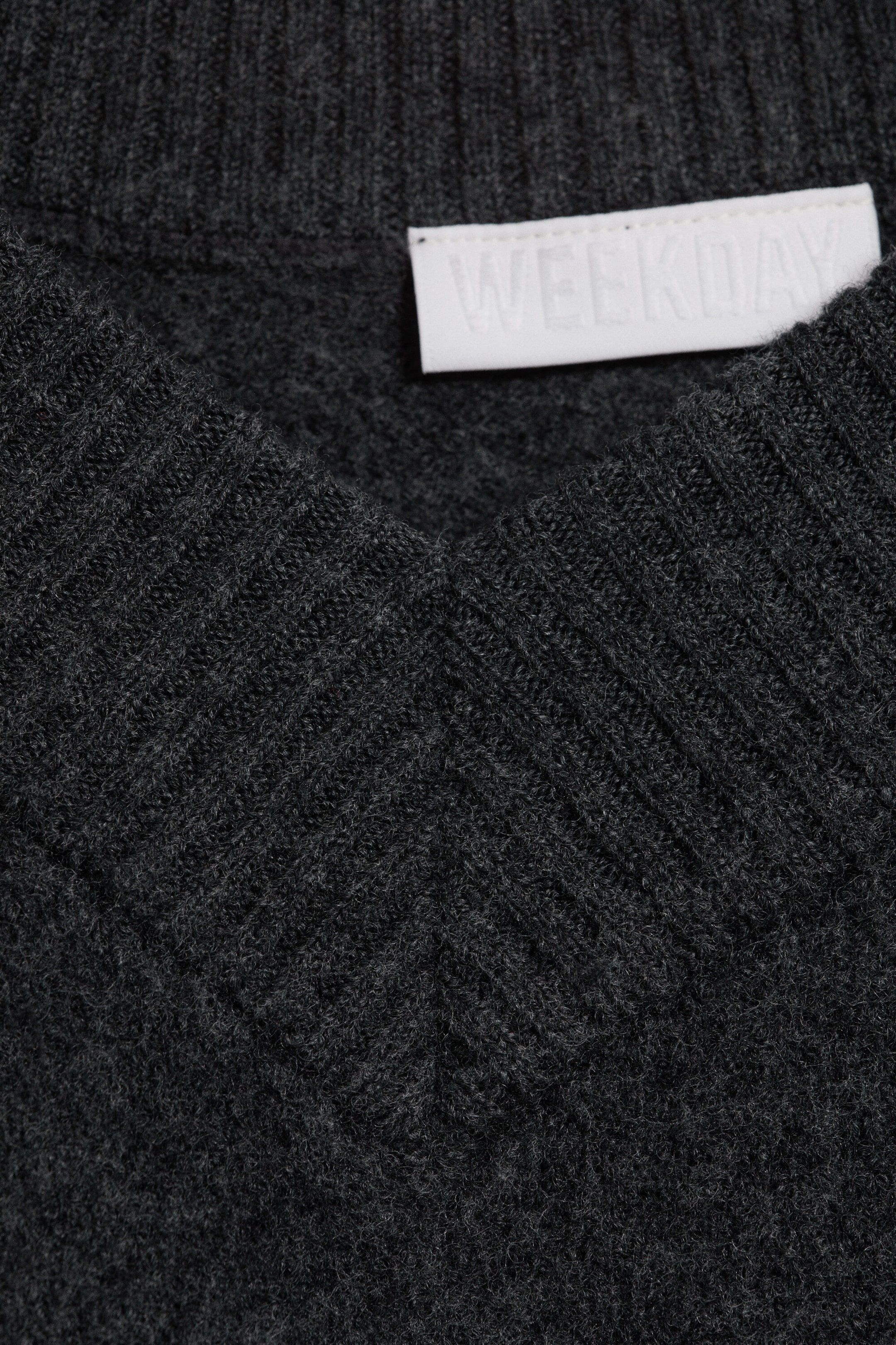 Dark Grey Melange - Asymmetric V-line Knitted Sweater - 4