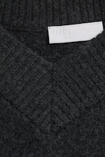 Dark Grey Melange - Asymmetric V-line Knitted Sweater - 4