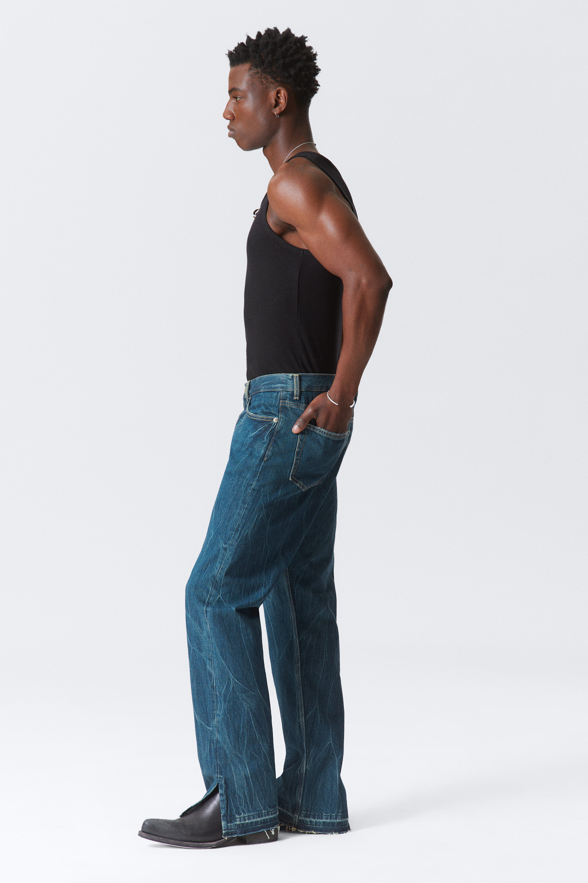 Gnarly Blue - Mittelblau - Space Split-Hem Relaxed Straight Leg Jeans - 2