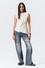 Weiß - Ärmelloses asymmetrisches Schößchen-Top - 1