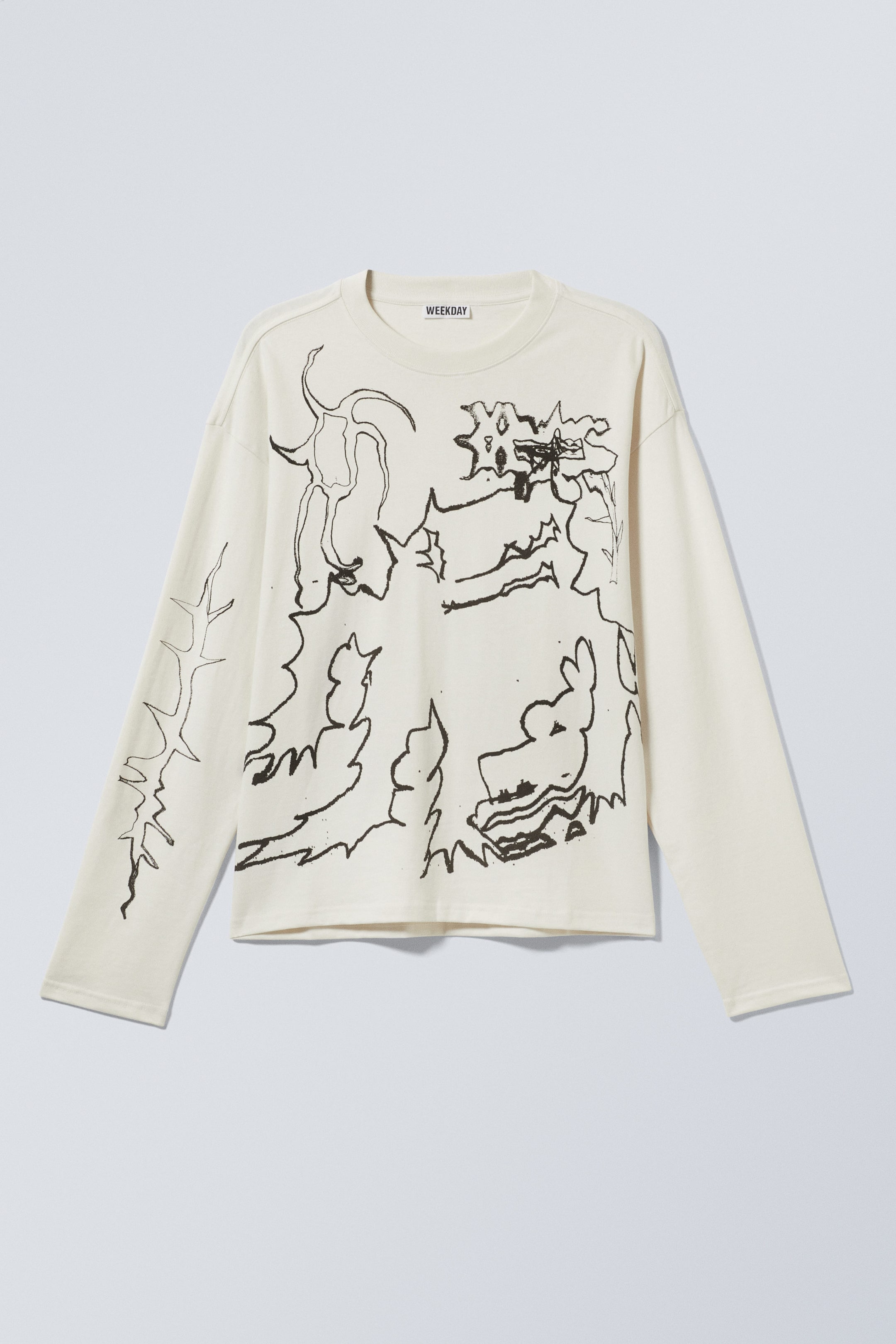 Dusty White - Shaky Monster - Great Boxy Graphic Long Sleeve T-shirt - 0