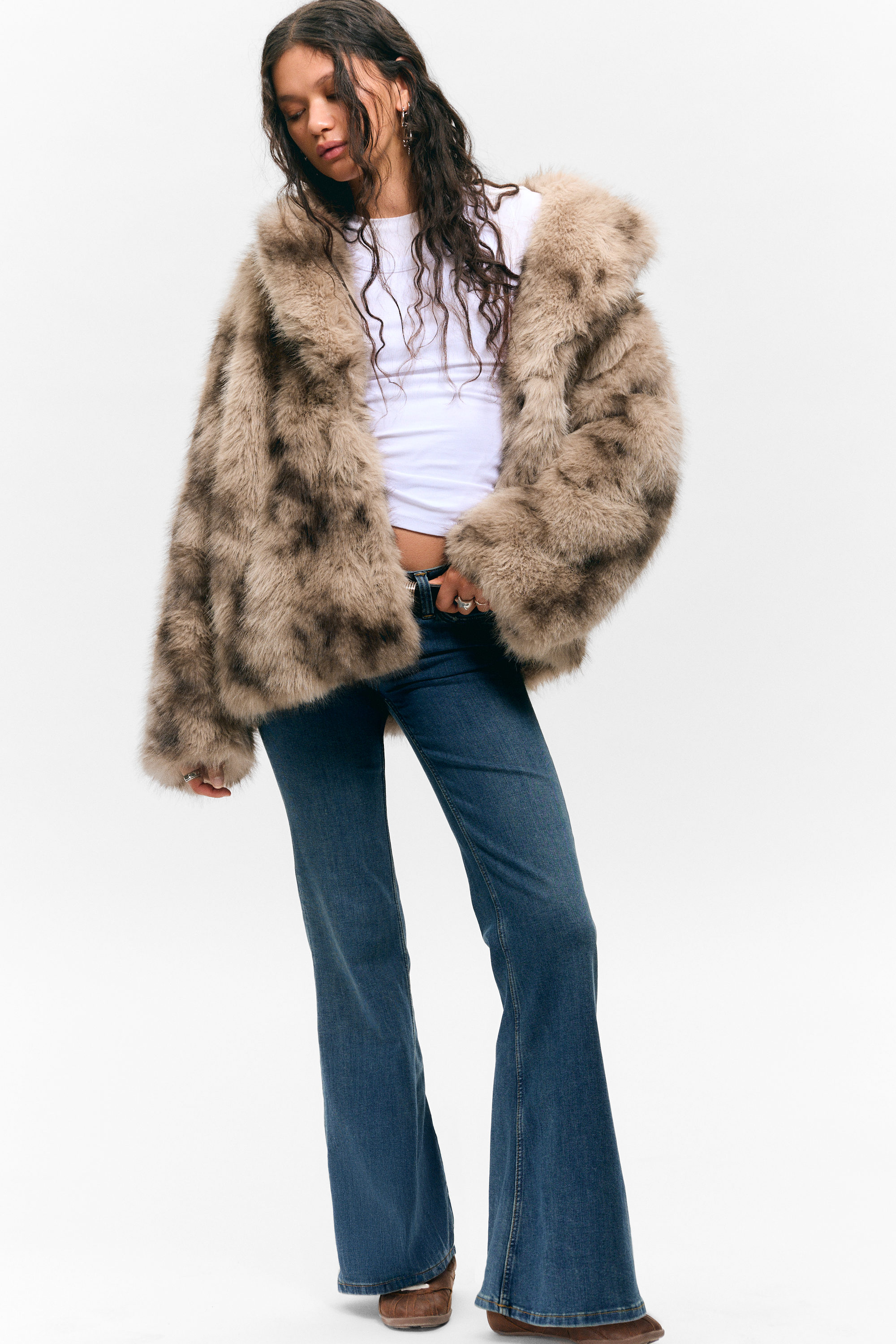 Beige-braunes Leopardenmuster - Kunstfelljacke - 2
