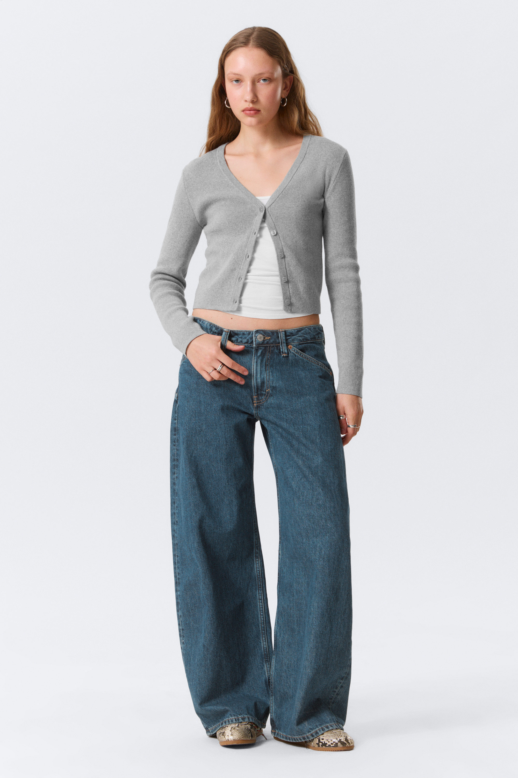 Blue Anthem - Medium Blue - High Waisted Curved-Yoke Barrel Jeans - 1