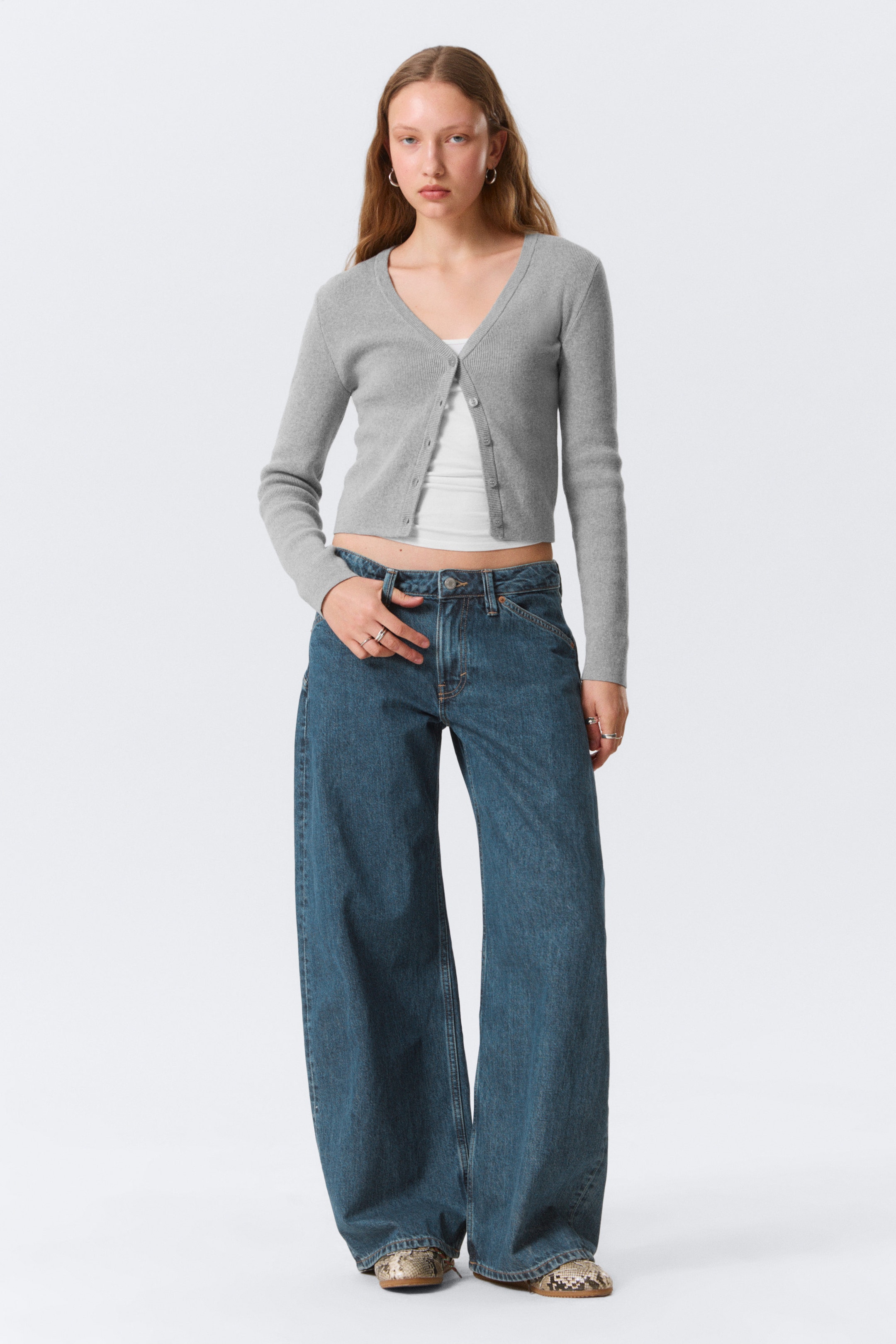 Blue Anthem - Medium Blue - High Waisted Curved-Yoke Barrel Jeans - 1