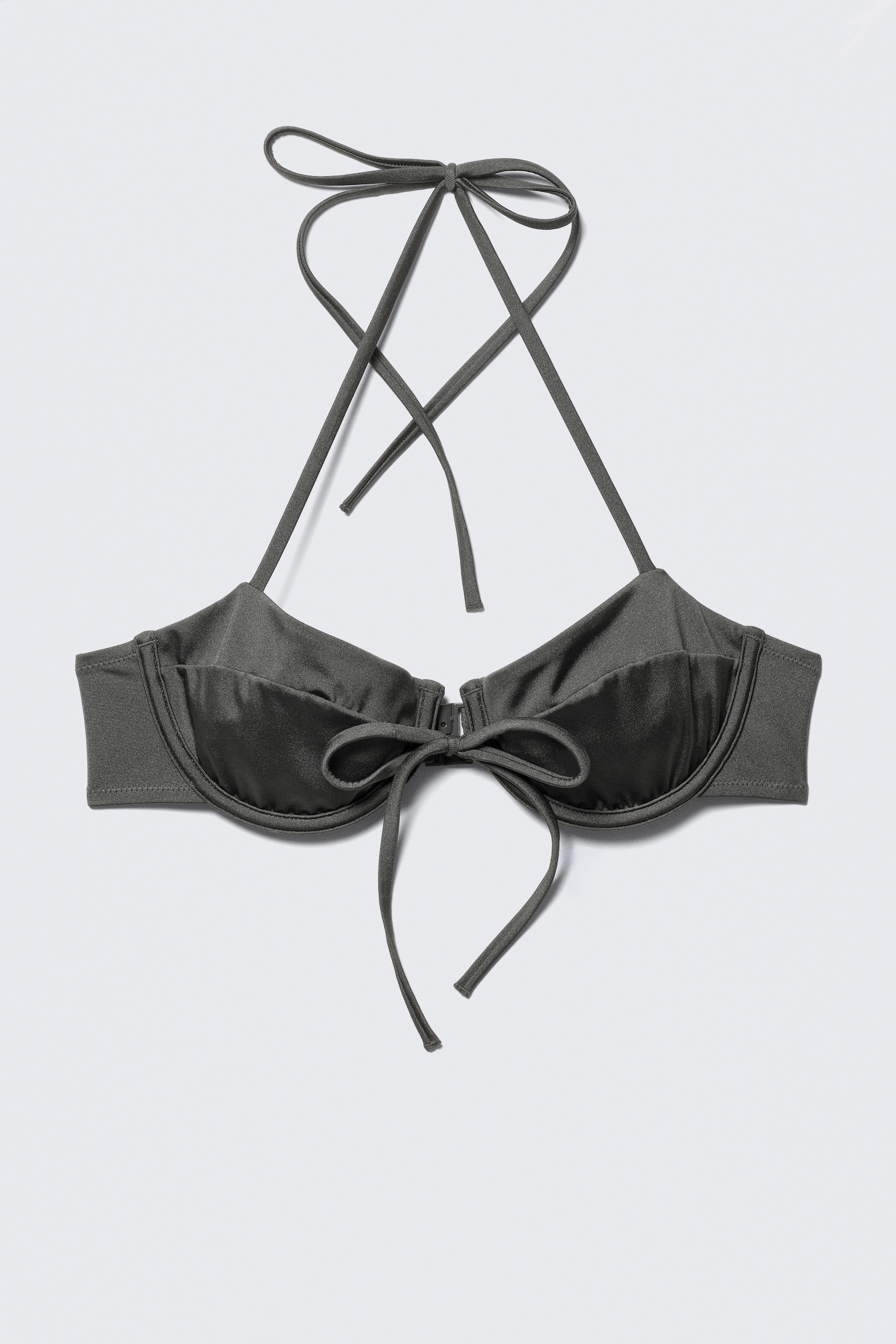 Strappy Wired Halter Bikini Top - Grigio scuro shimmer