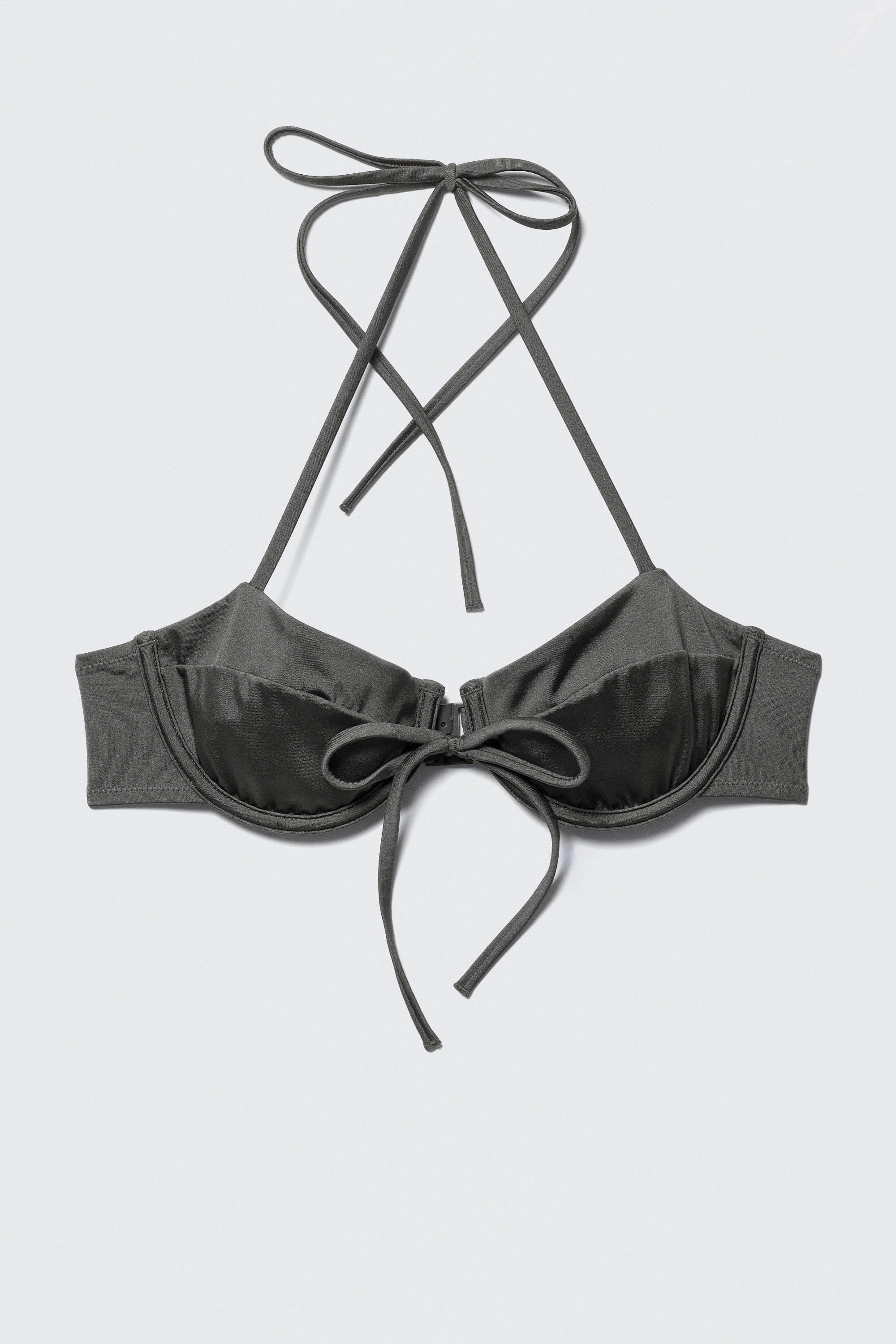 Dark Grey Shimmer - Strappy Wired Halter Bikini Top - 1