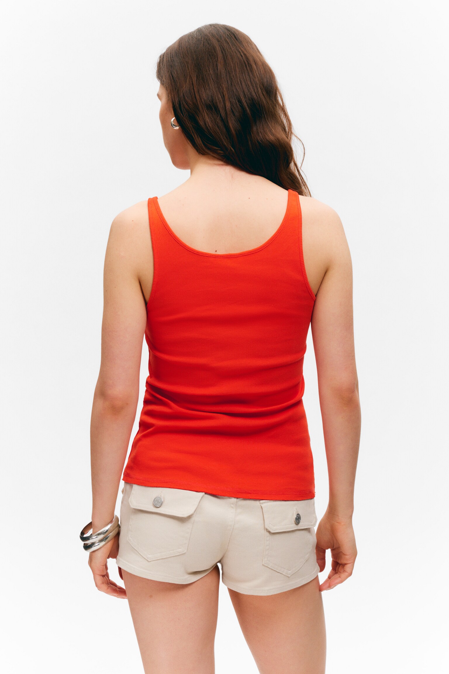 Рипсено потник с овално деколте - Ярко червено/Бял - 3