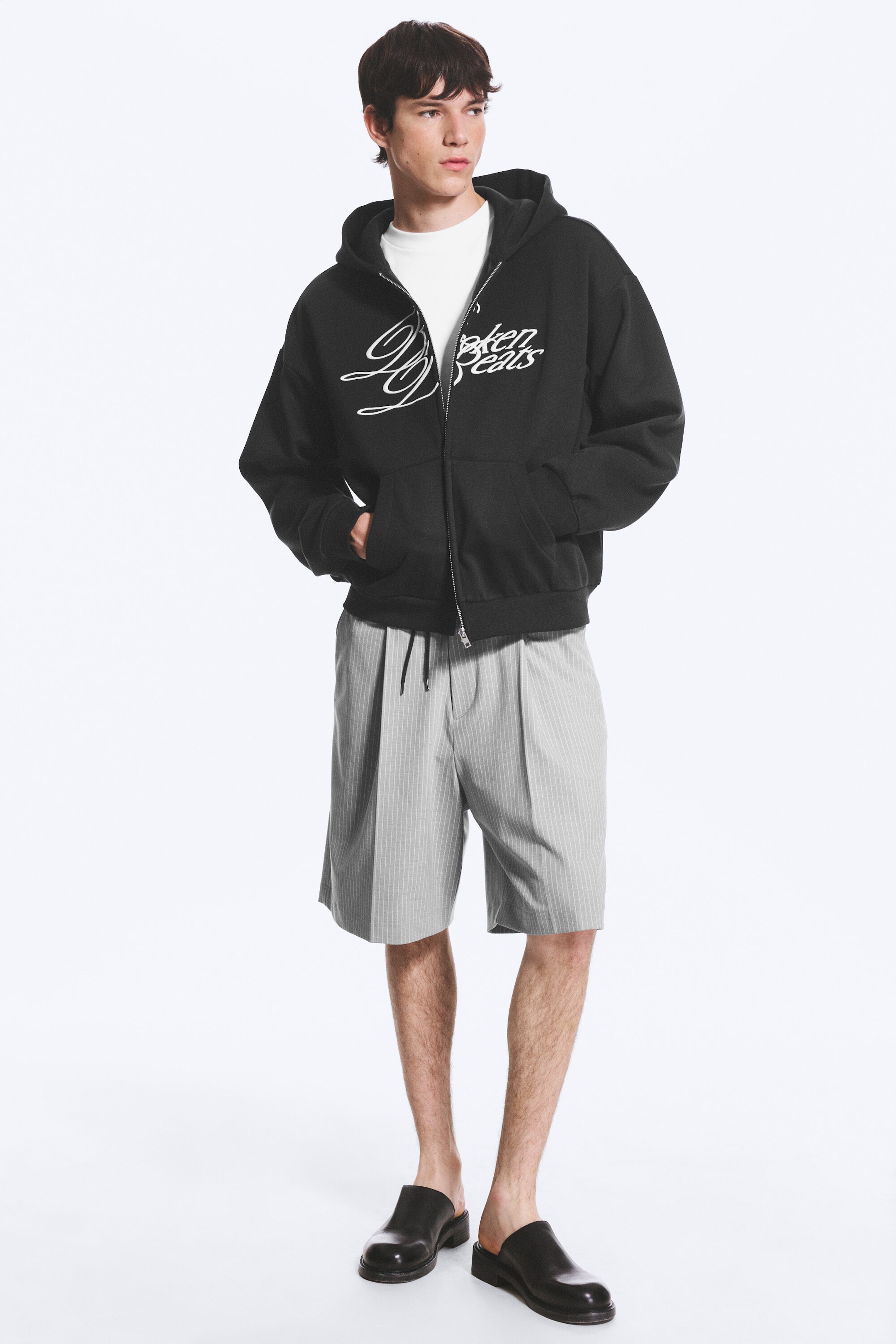 Mörkblå - Broken Beats - Ledig grafisk zip-hoodie - 2