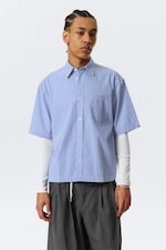 Blue & White Stripe - Relaxed Fit Short-Sleeved Cotton Shirt - 0