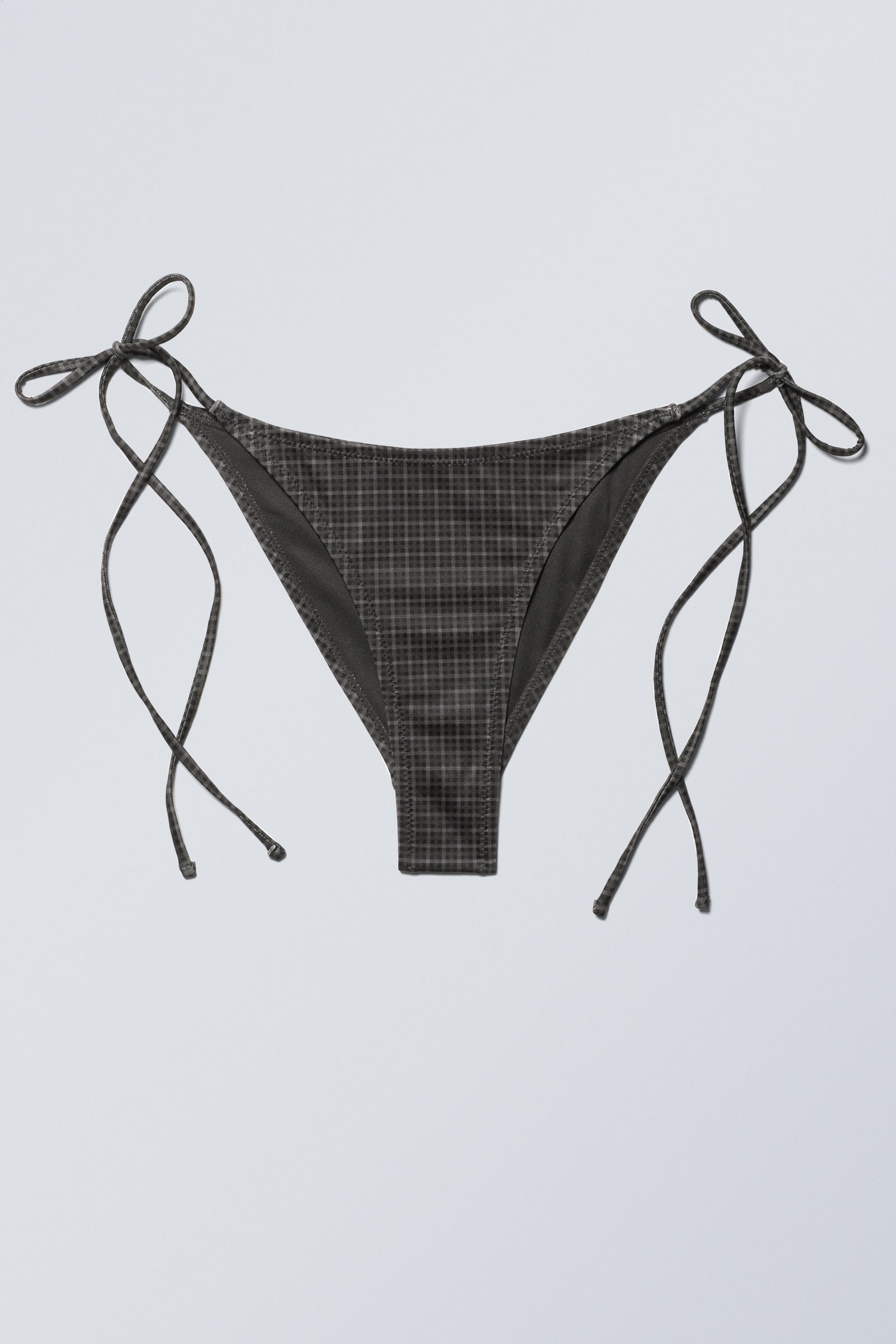 Dark Grey Check - Strappy Printed Bikini Bottoms