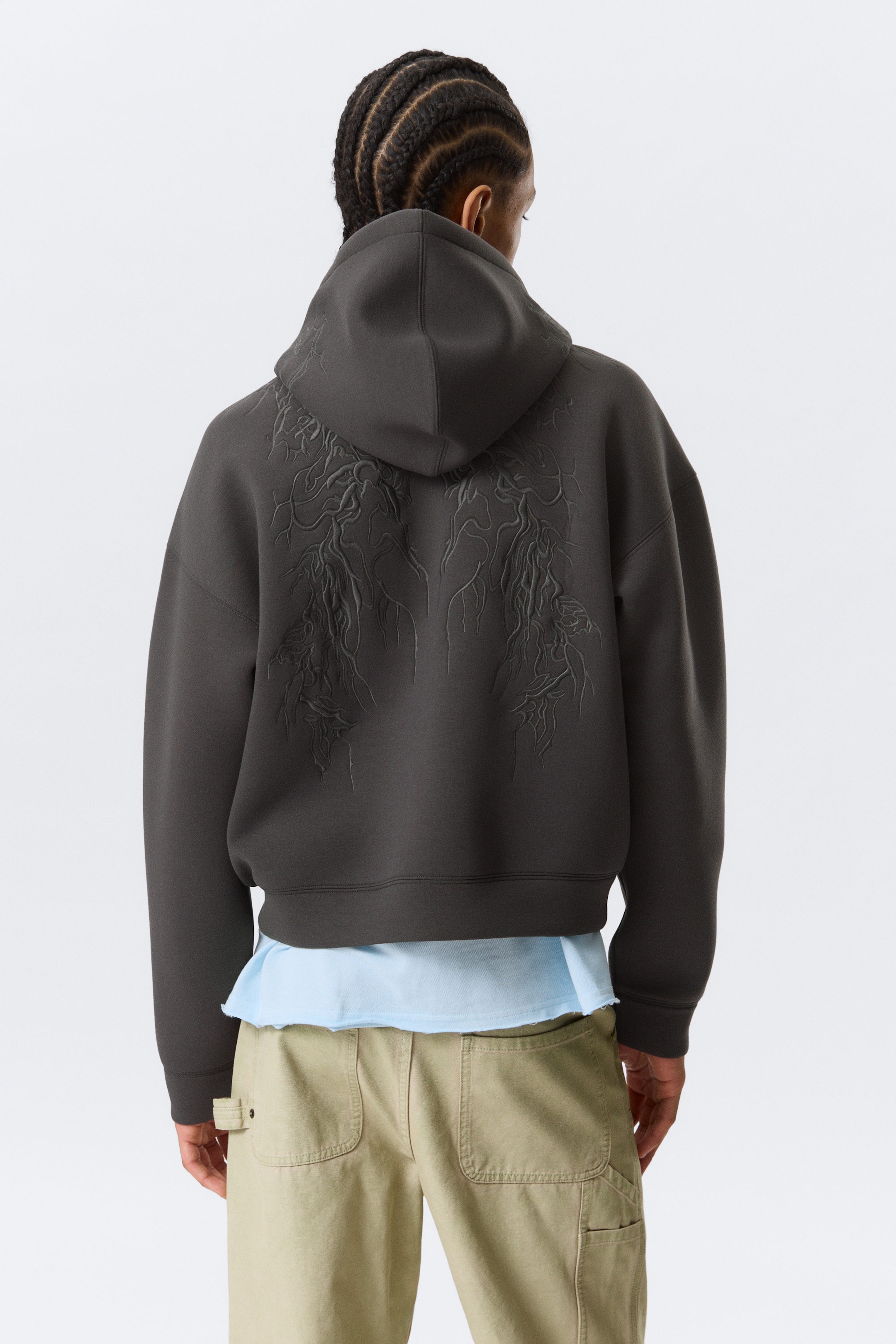 Dunkelgrau - Bestickt - Graphischer Zip-Hoodie Simon aus Scuba-Stoff - 2