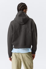 Dunkelgrau - Bestickt - Graphischer Zip-Hoodie Simon aus Scuba-Stoff - 2