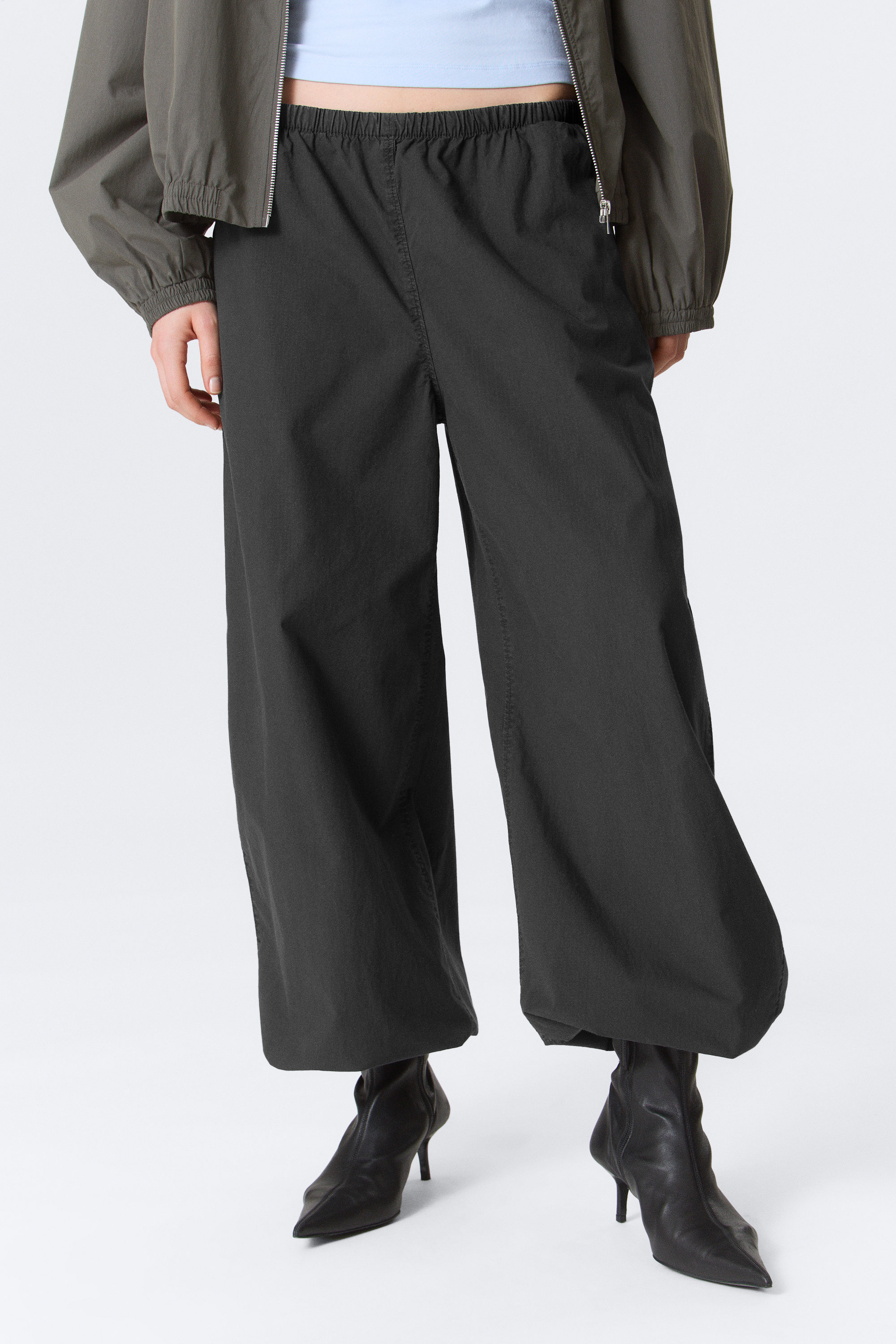 Dark Grey - Low Rise Pull-on Ripstop Trousers - 2