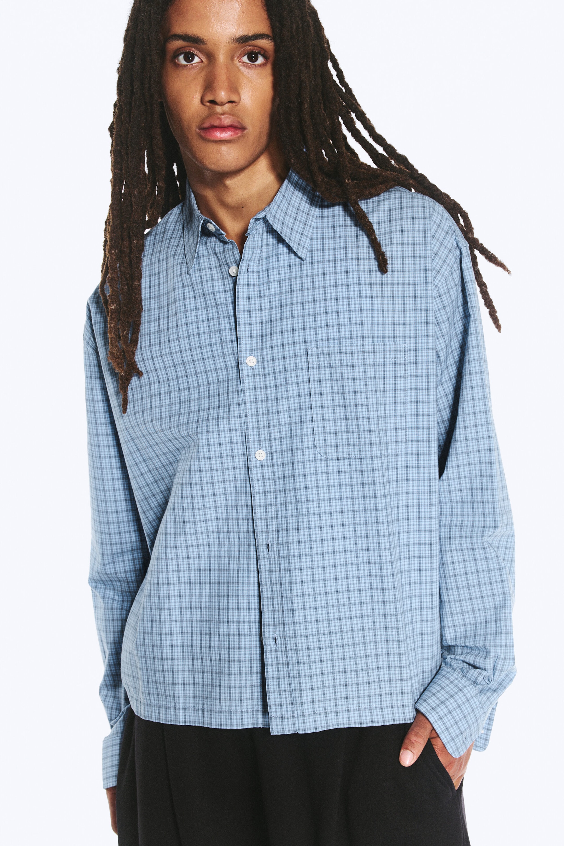 Checked Blue - Relaxed Boxy Poplin Shirt - 1