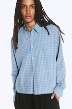 Bleu à carreaux - Chemise carrée décontractée en popeline - 0