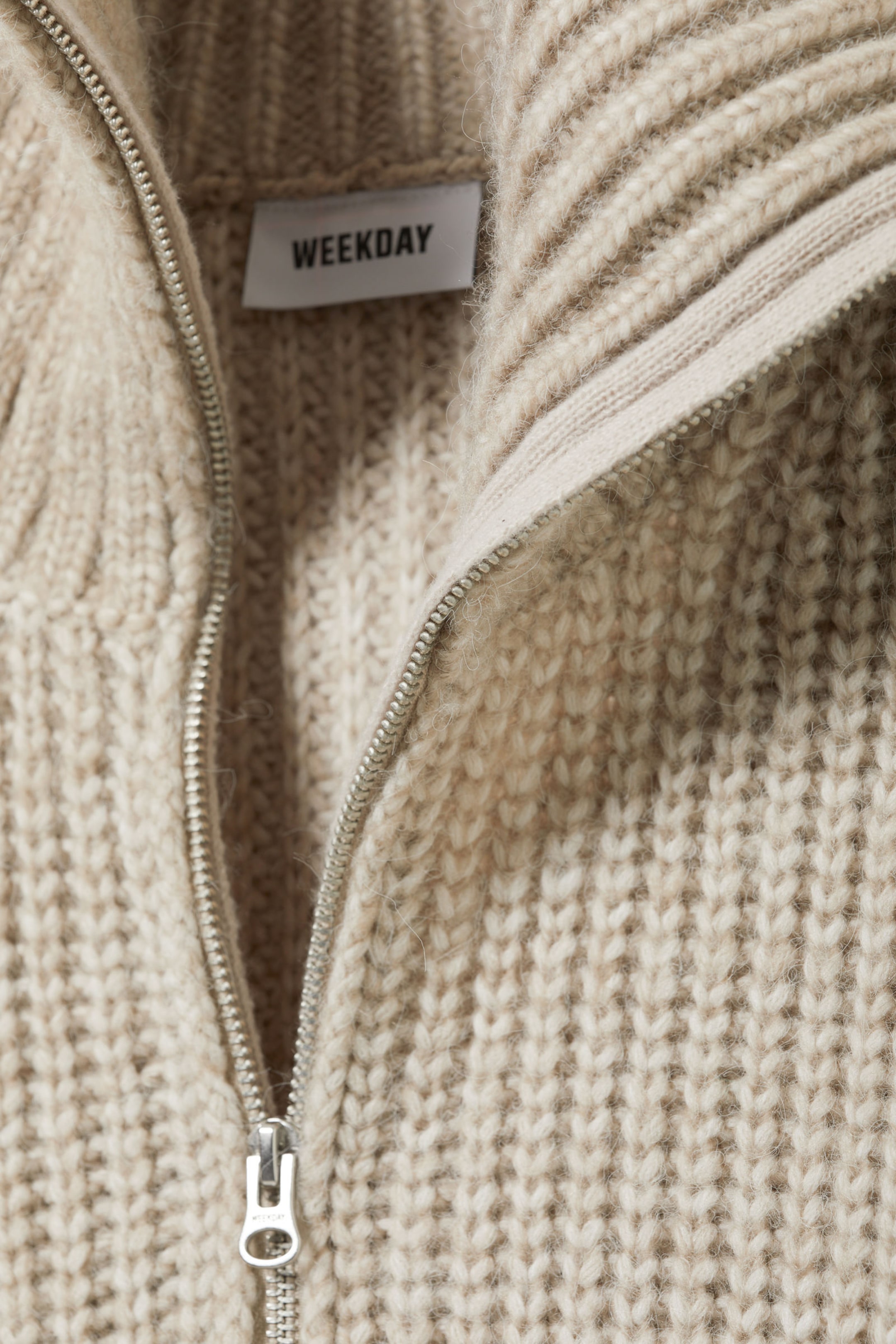 Dusty Beige - Rib-Knit Half-Zip Turtleneck Sweater - 2