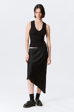 Black - Ribbed V-neck Tank Top - 1