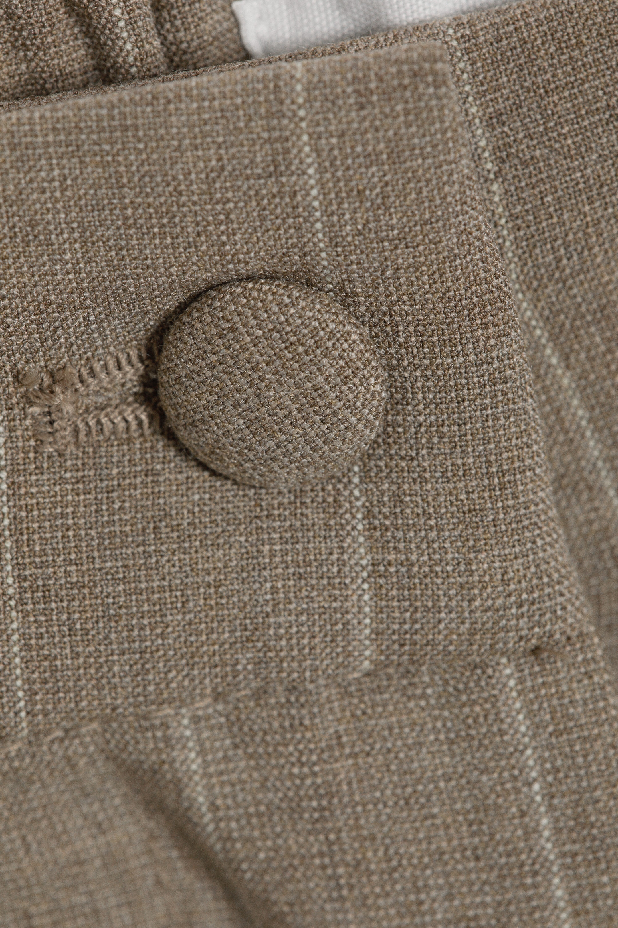 Pinstriped Beige - Relaxed Pleated Mini Suiting Shorts - 2