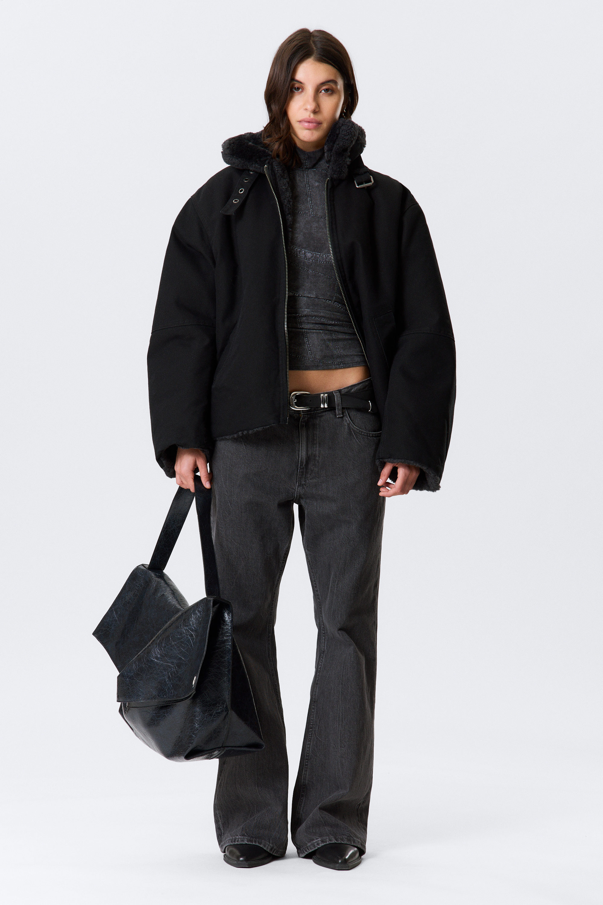 Black - Fur-Lined Canvas Jacket - 1