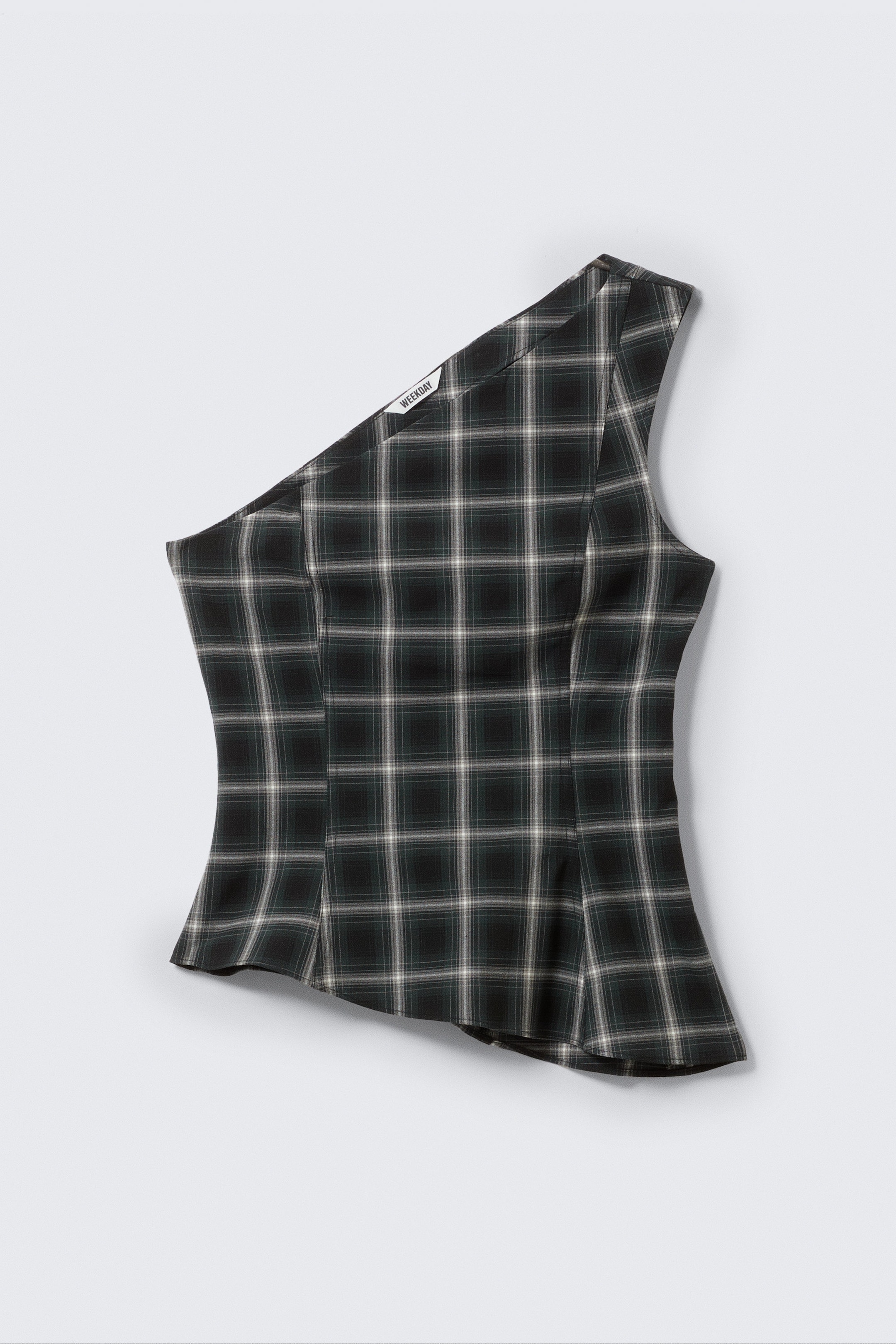Checked Black - Asymmetric One-Shoulder Fitted Top - 1