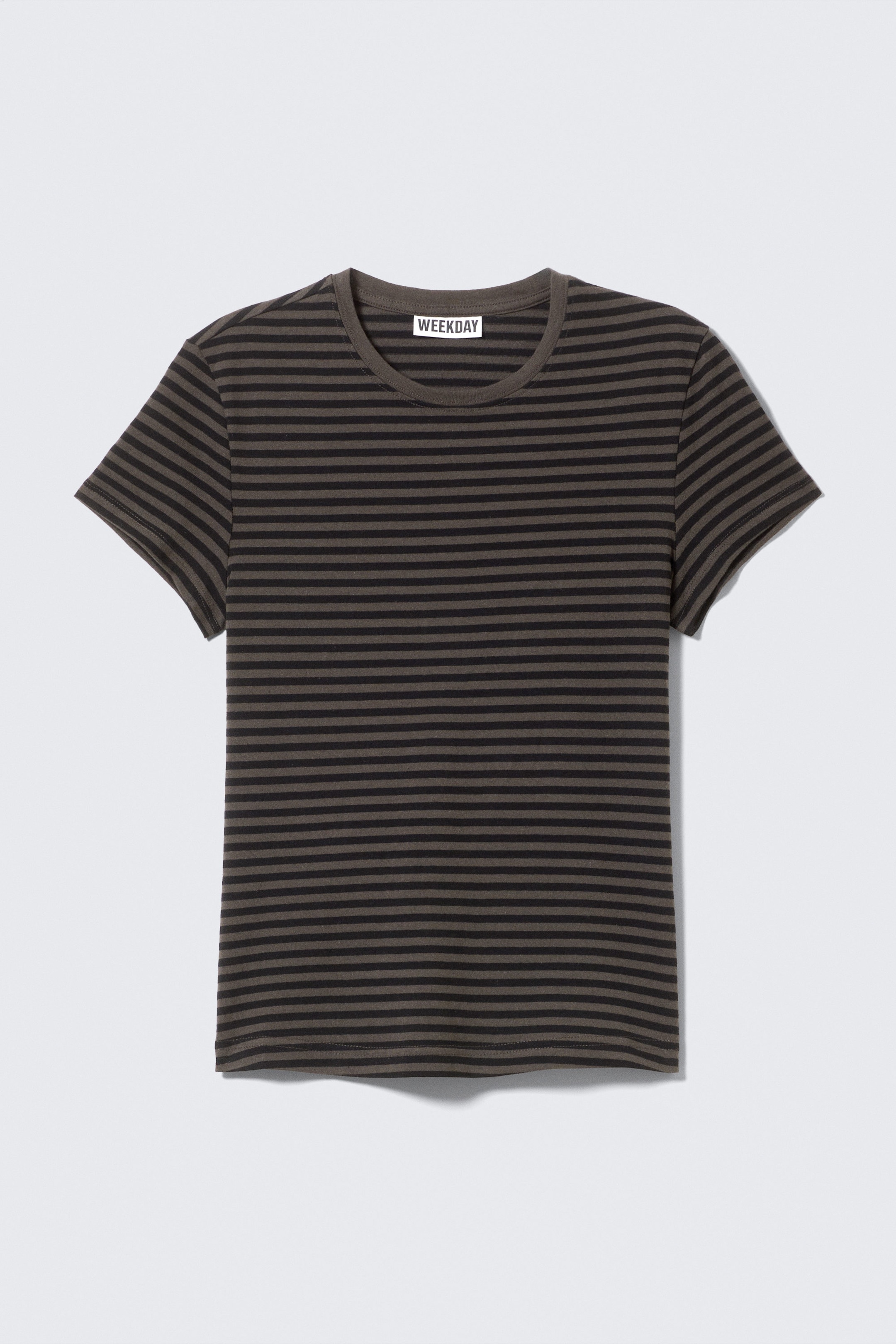 Black & Dark Mole Stripes - Slim fit katoenen T-shirt met korte mouwen - 0