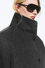 Dark Grey Melange - Funnel collar wool-blend jacket - 4