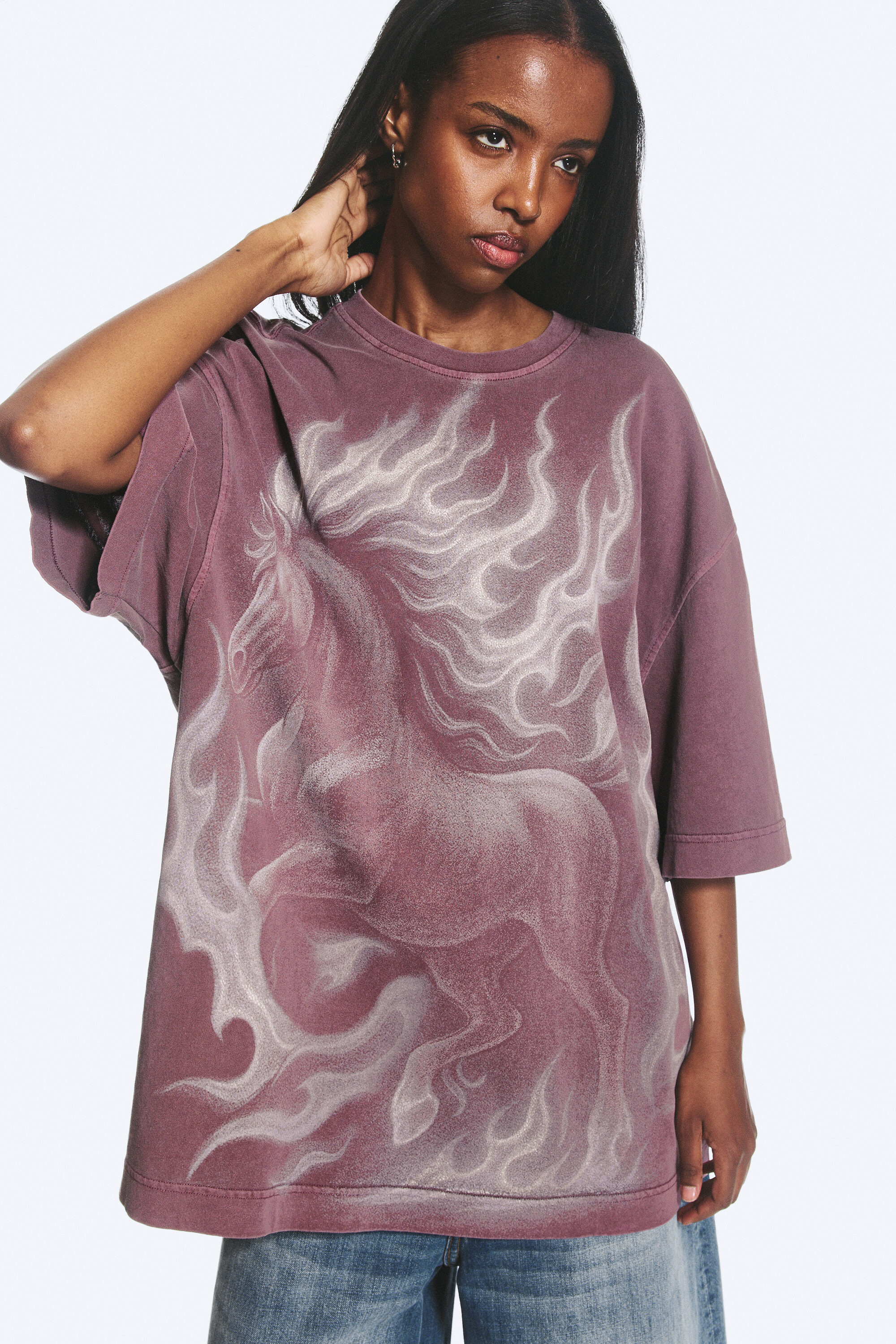 wide oversized printed t-shirt - Dark Lilac | Weekday WW