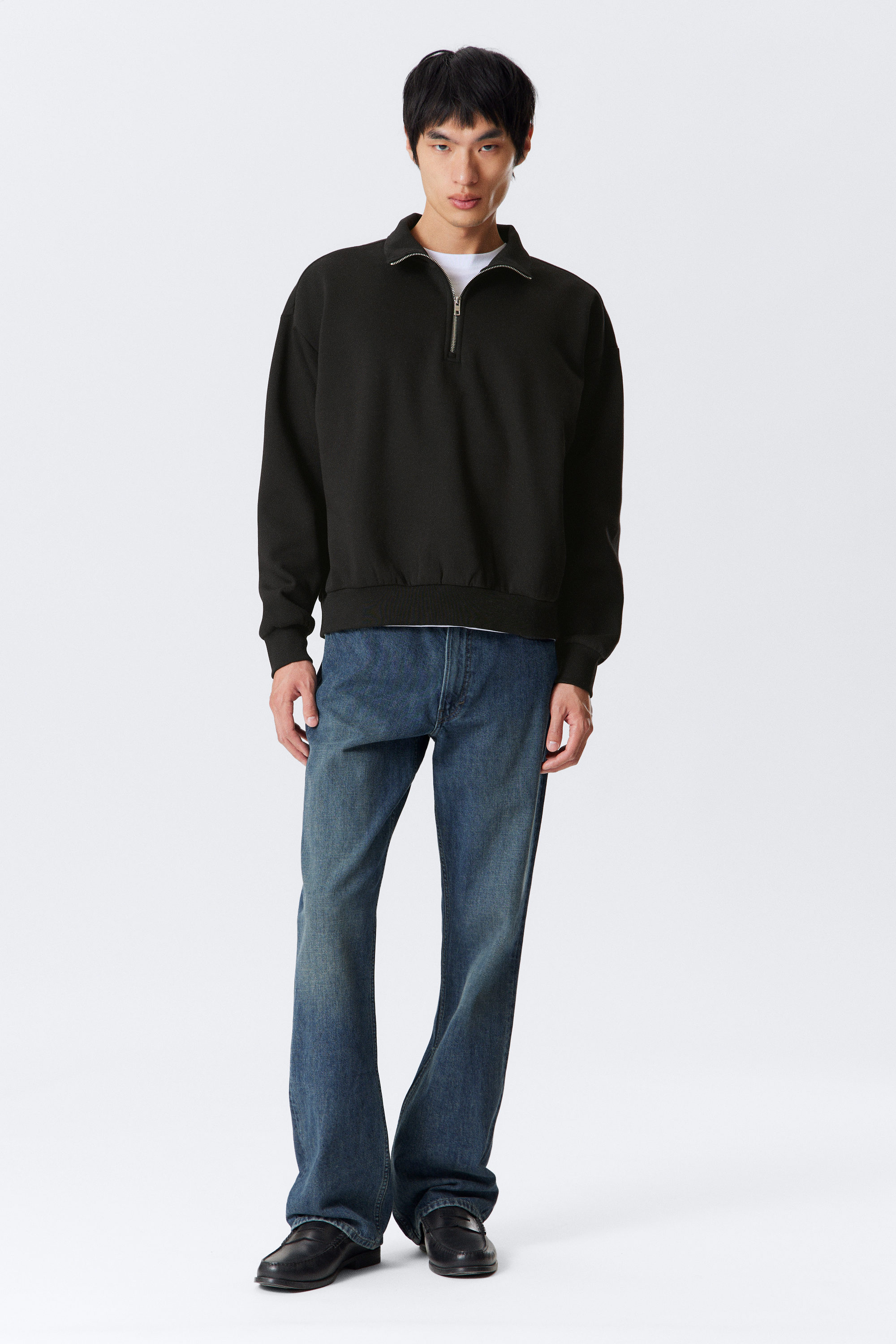 Black - Loose Half Zip Sweatshirt - 2