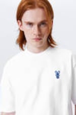 White - Embroidered Bunny - Relaxed Graphic Printed T-shirt - 1