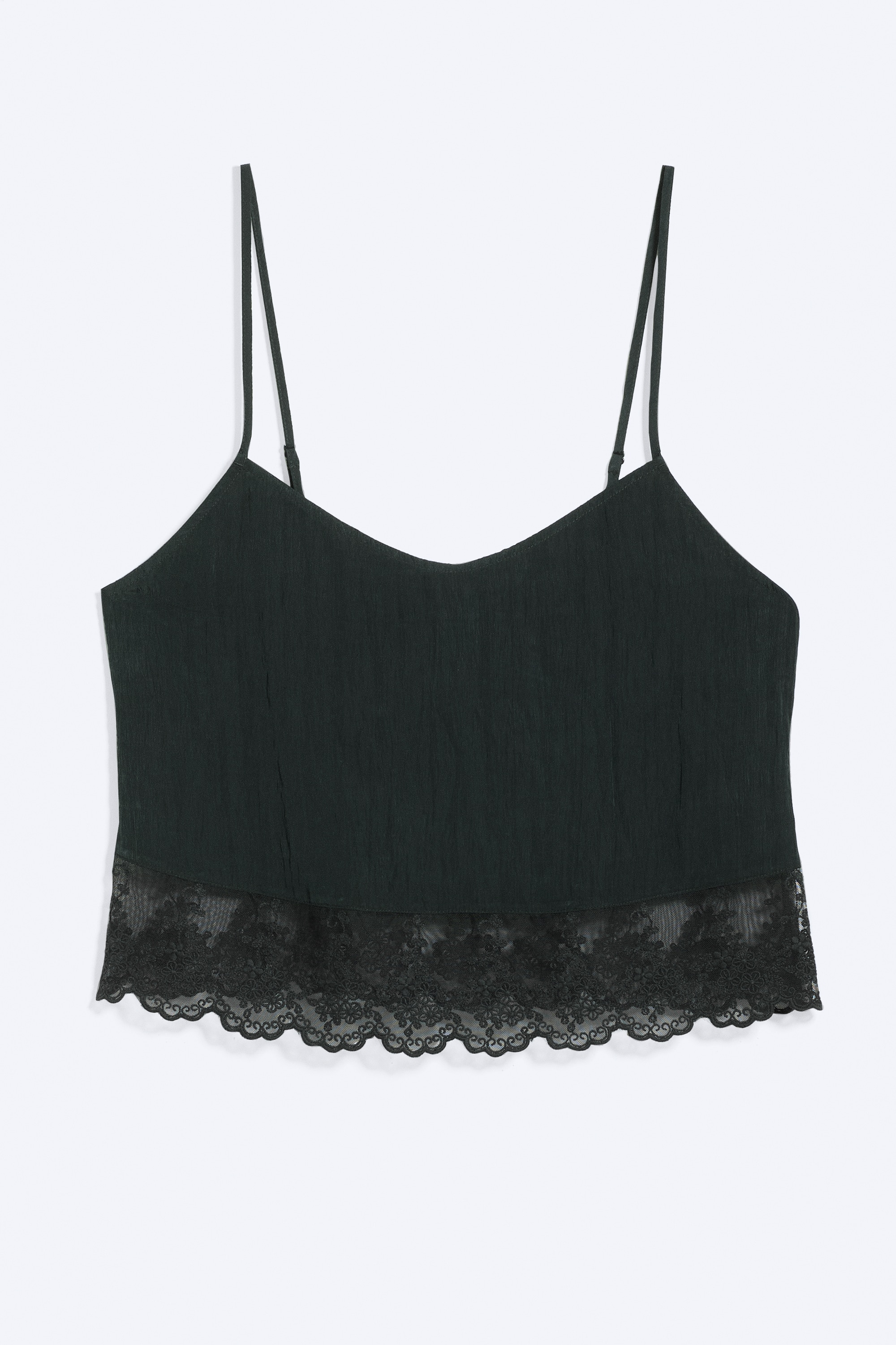 Croppad camisole med spetskant - Svart