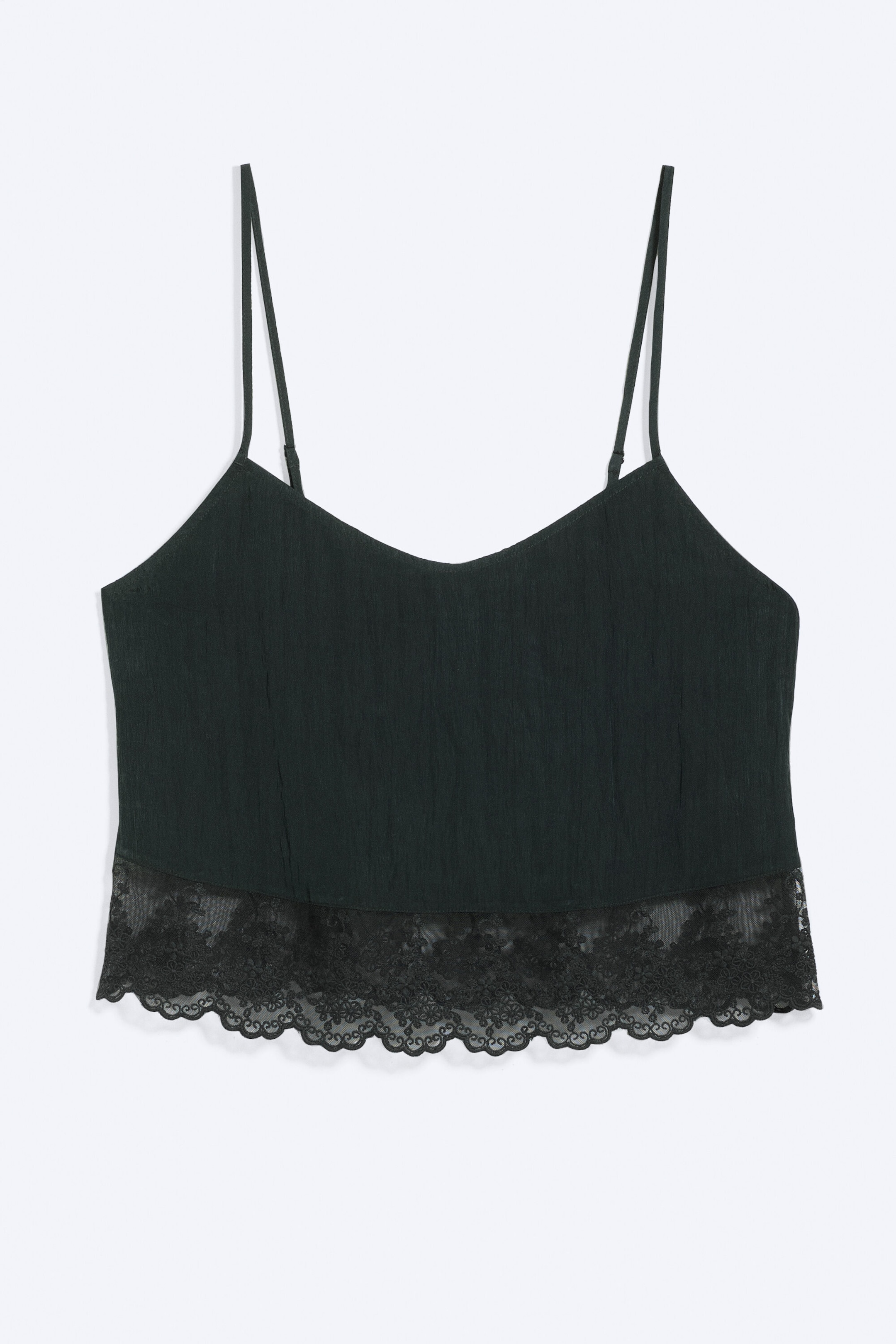 Schwarz - Cropped Camisole mit Spitzenbesatz - 3