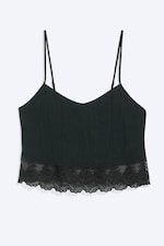 Schwarz - Cropped Camisole mit Spitzenbesatz - 3
