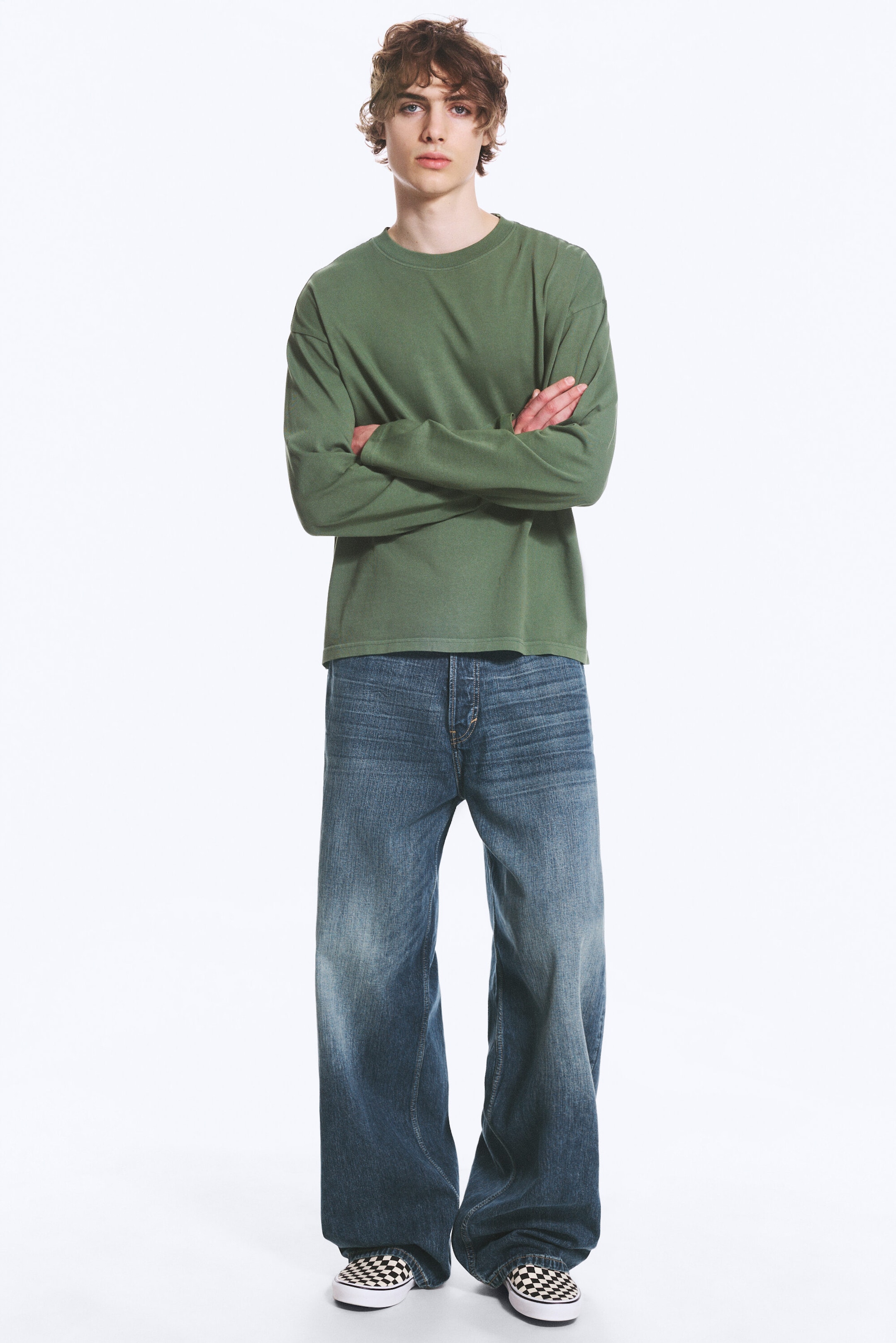 Weiß - Grüne Streifen - Boxy Longsleeve mit lockerer Passform - 2