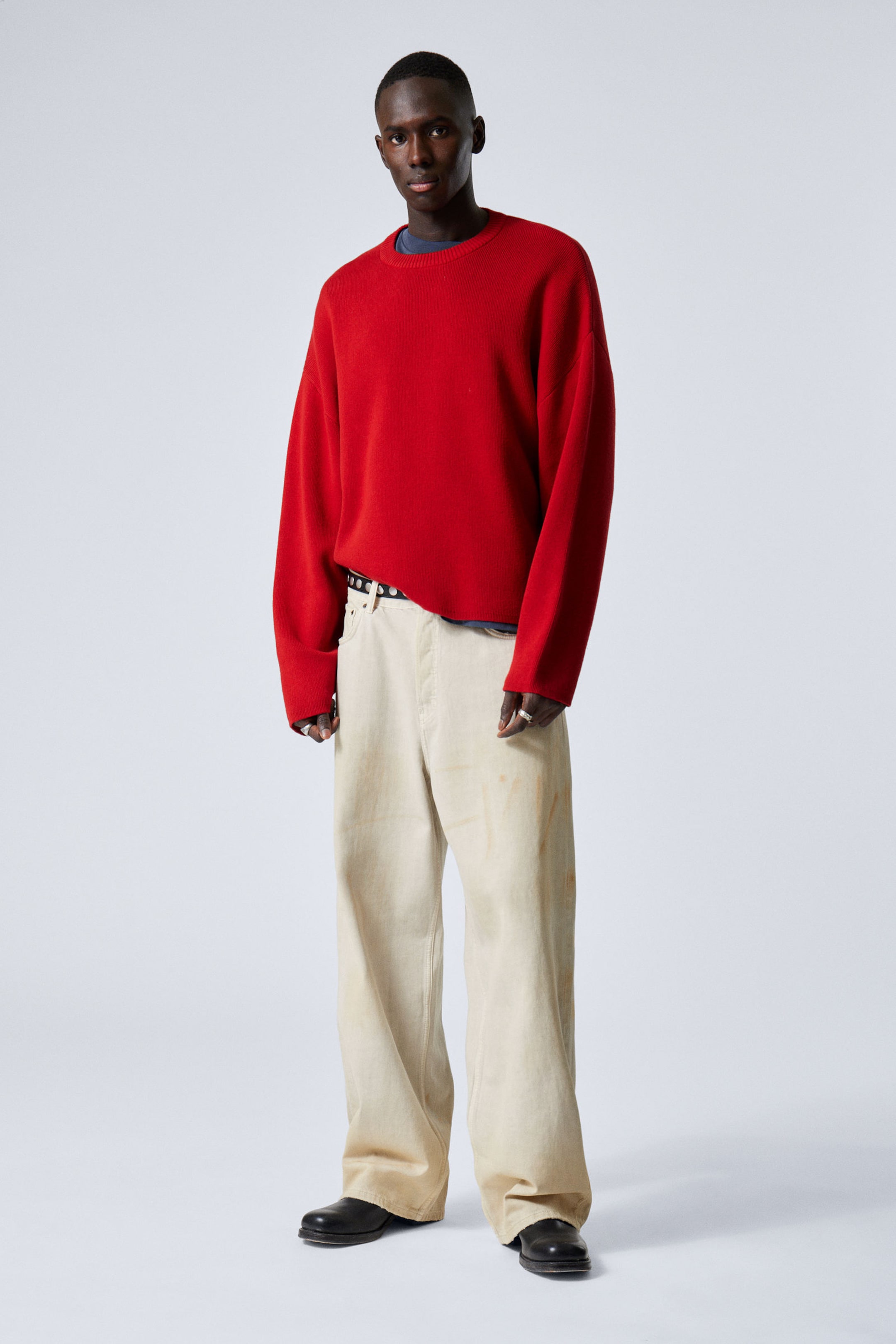 #8C3239 - Boxy Knitted Cotton Sweater - 1