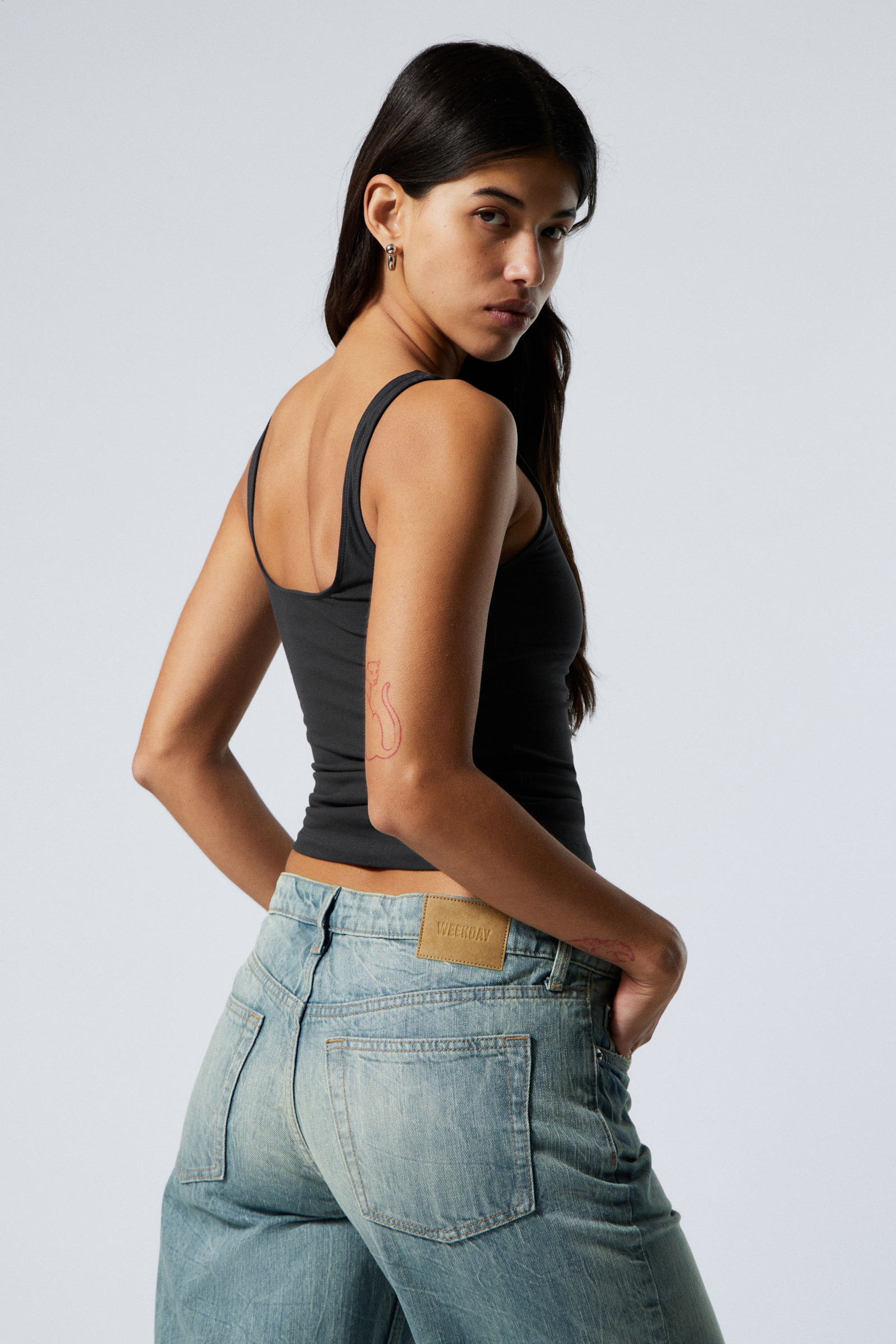 Dark Grey - Fitted Square Neck Tank Top - 2