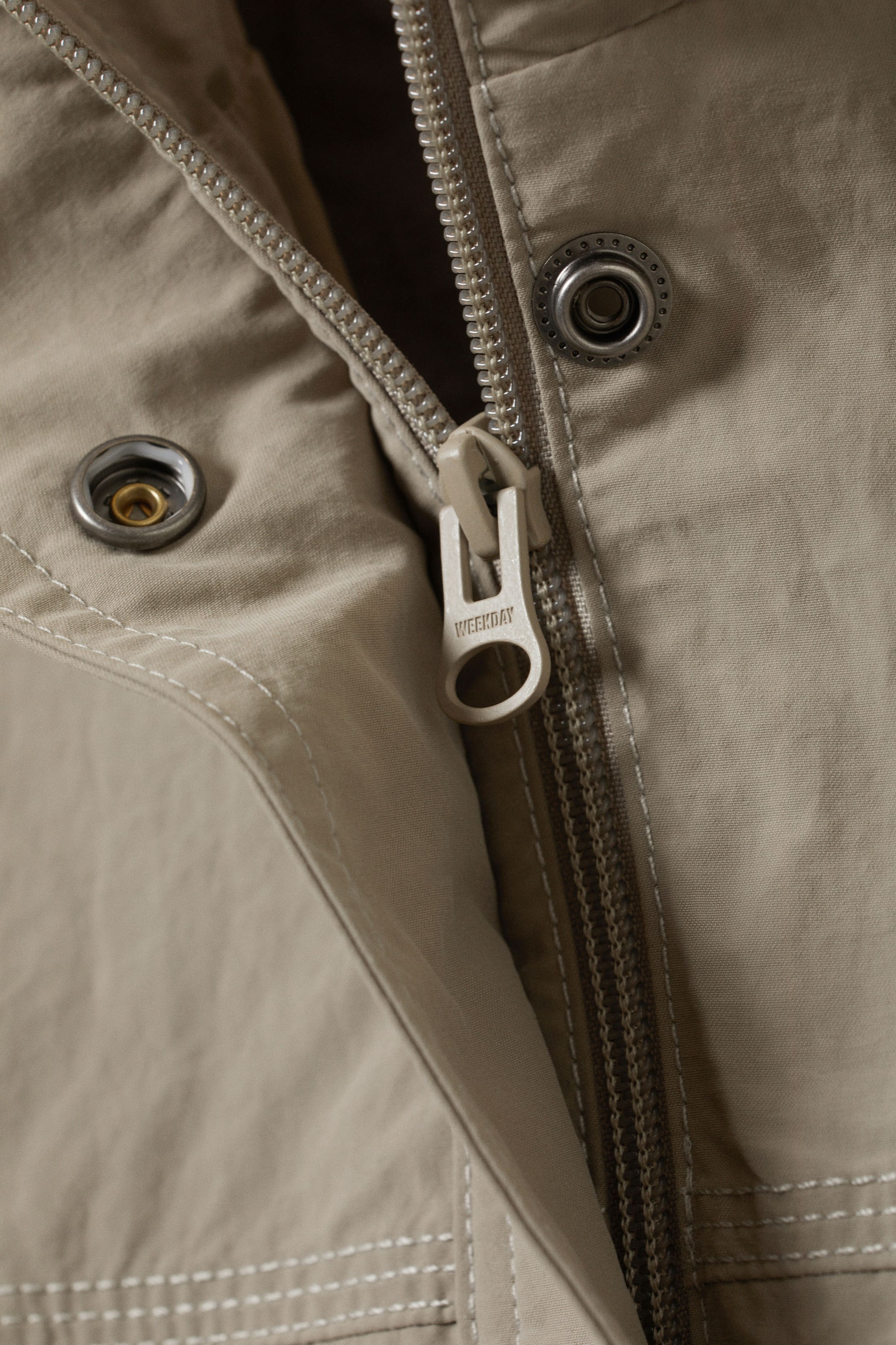 Beige - Loose Nylon Windbreaker Jacket - 2