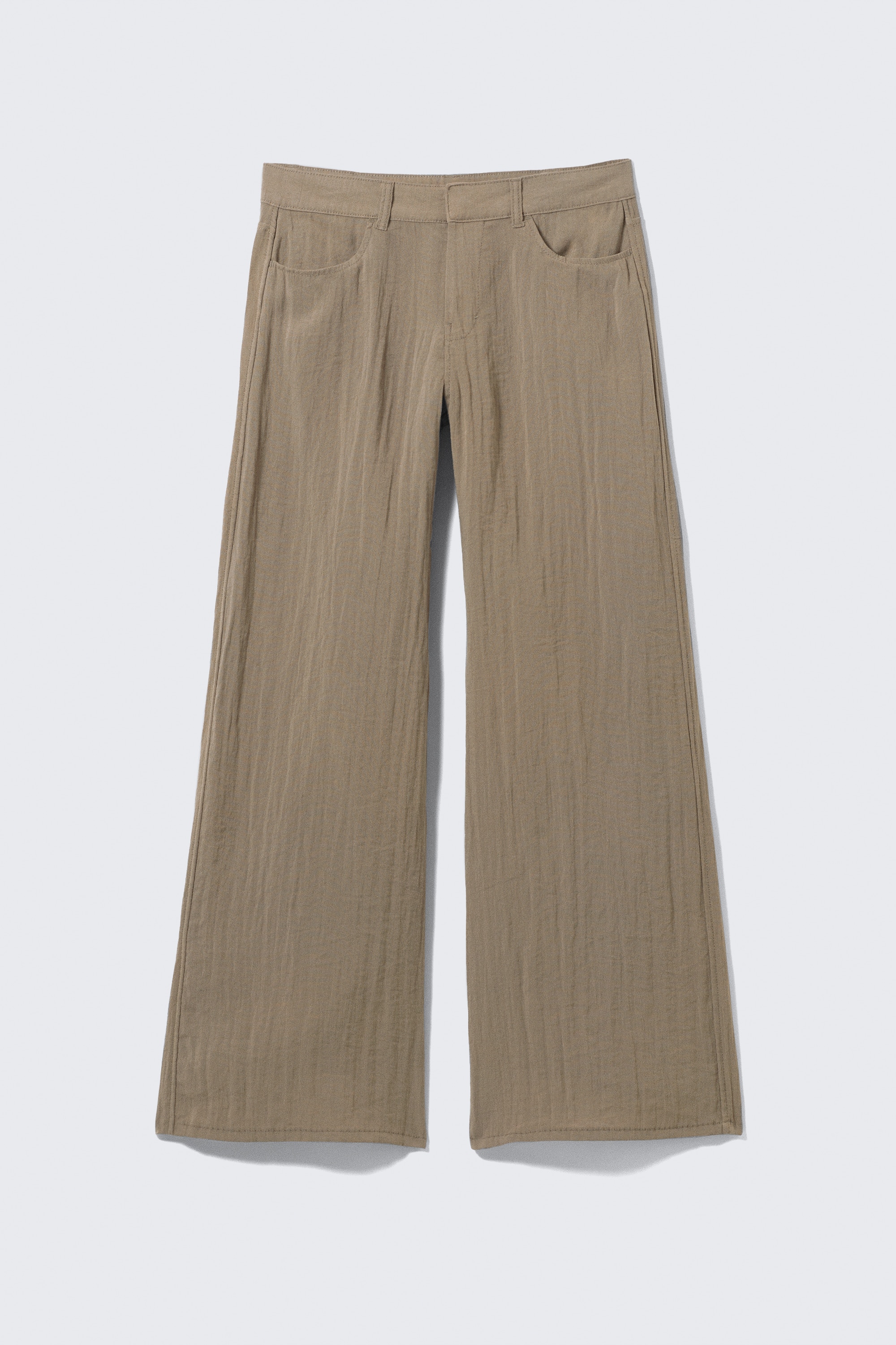 Crinkle Low Waist Loose Fit Trousers - Beige/Dark Grey/White