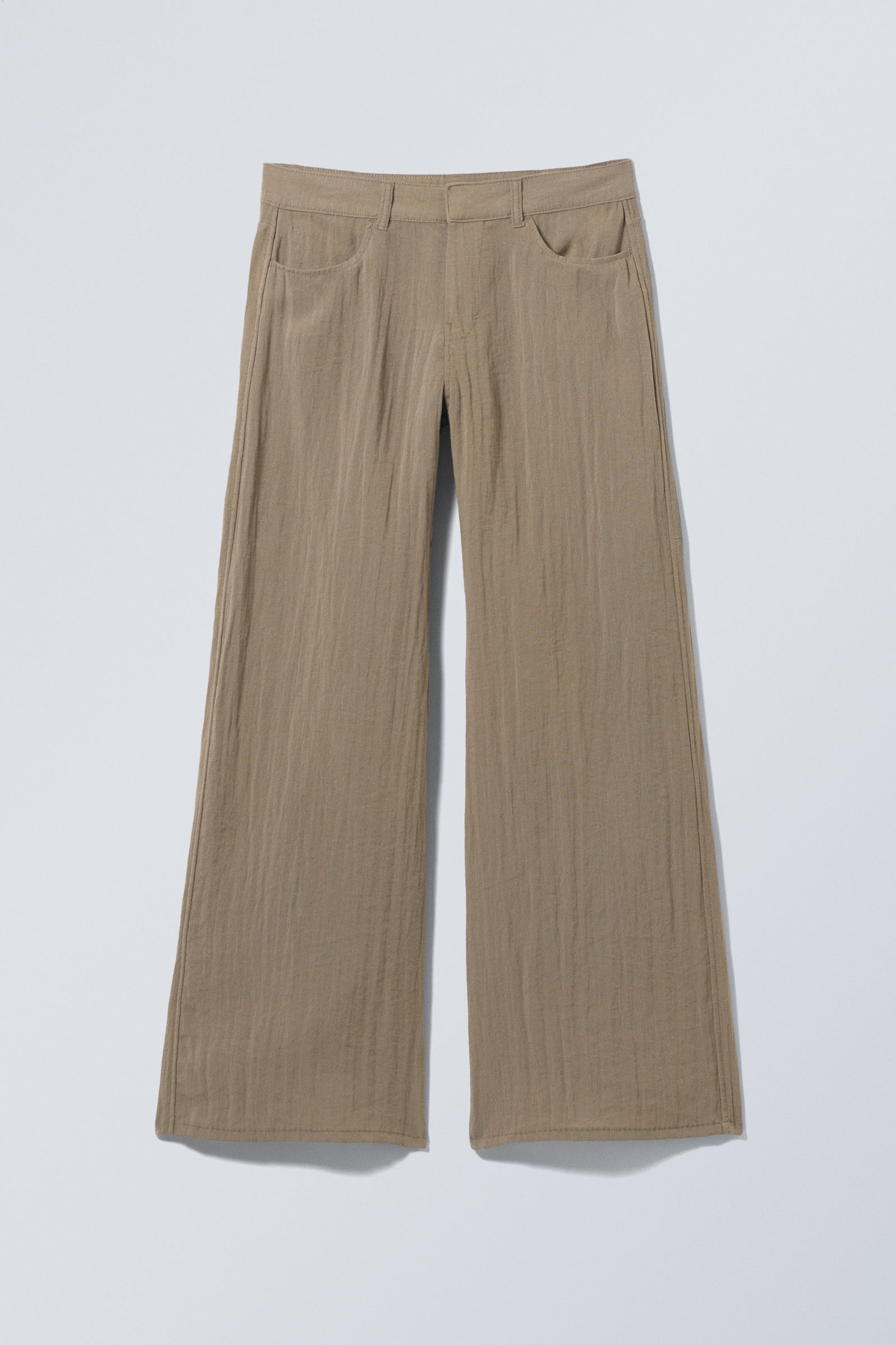 Beige - Crinkle byxor med lös passform och låg midja - 3