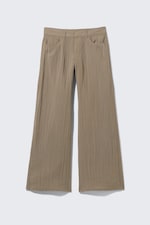 Beige - Crinkle Low Waist Loose Fit Trousers - 4