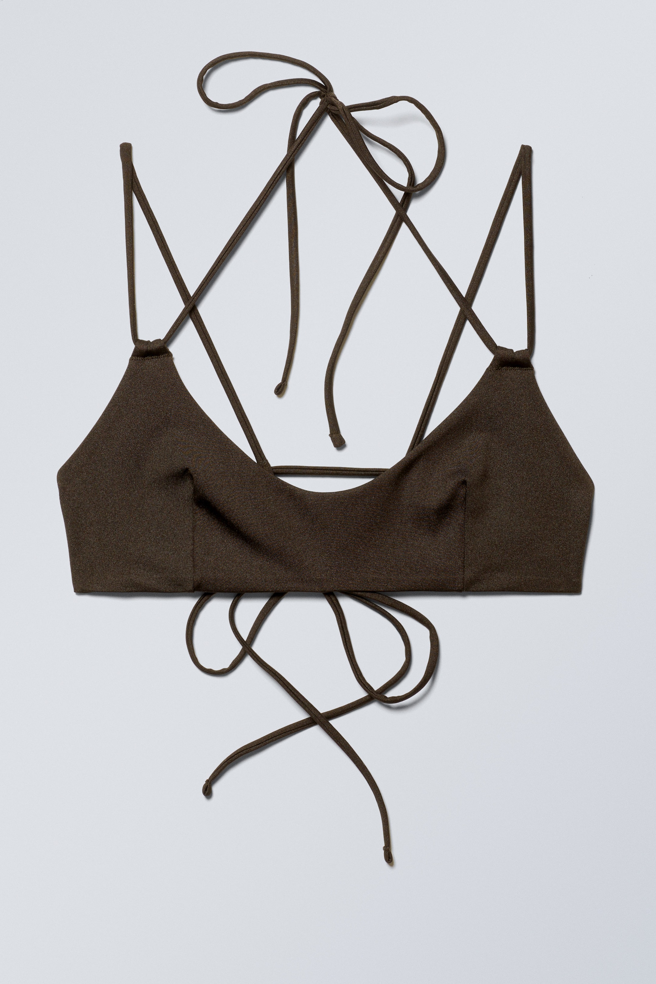 Dark Brown - Strappy Tie-Back Bikini Top - 1