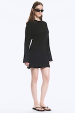 Black - Oversized Long-Sleeved Mini Dress - 0