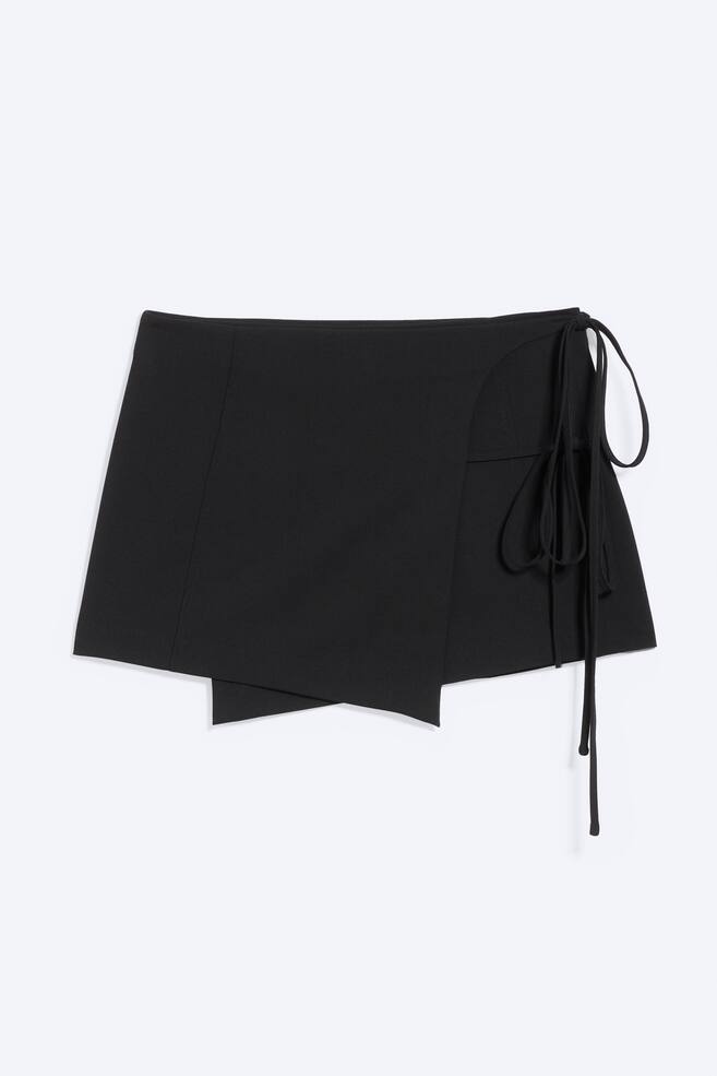 Strappy Mini Wrap Skirt - Black - 1