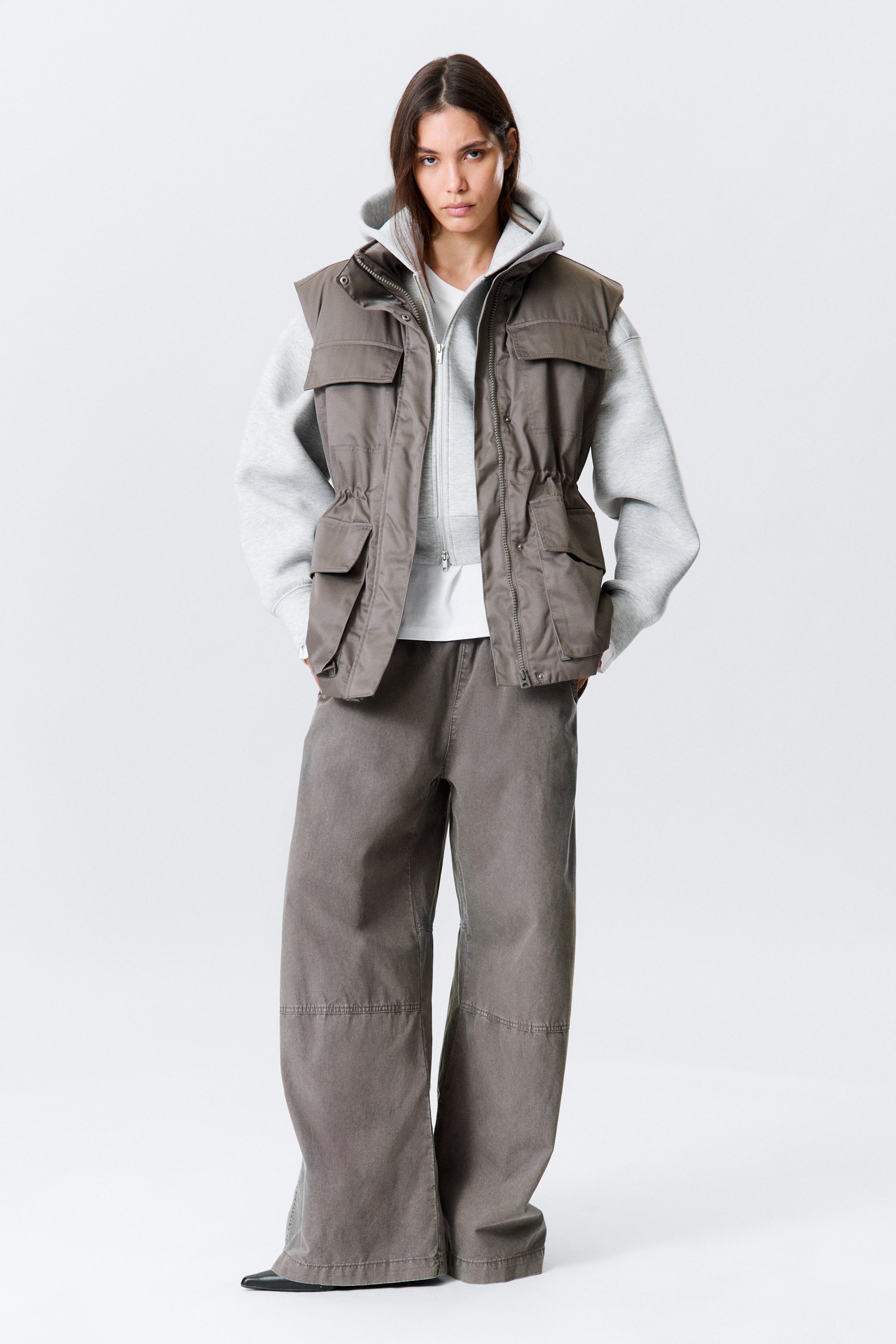 Dark Grey - Oversized Padded Utility Vest - 4