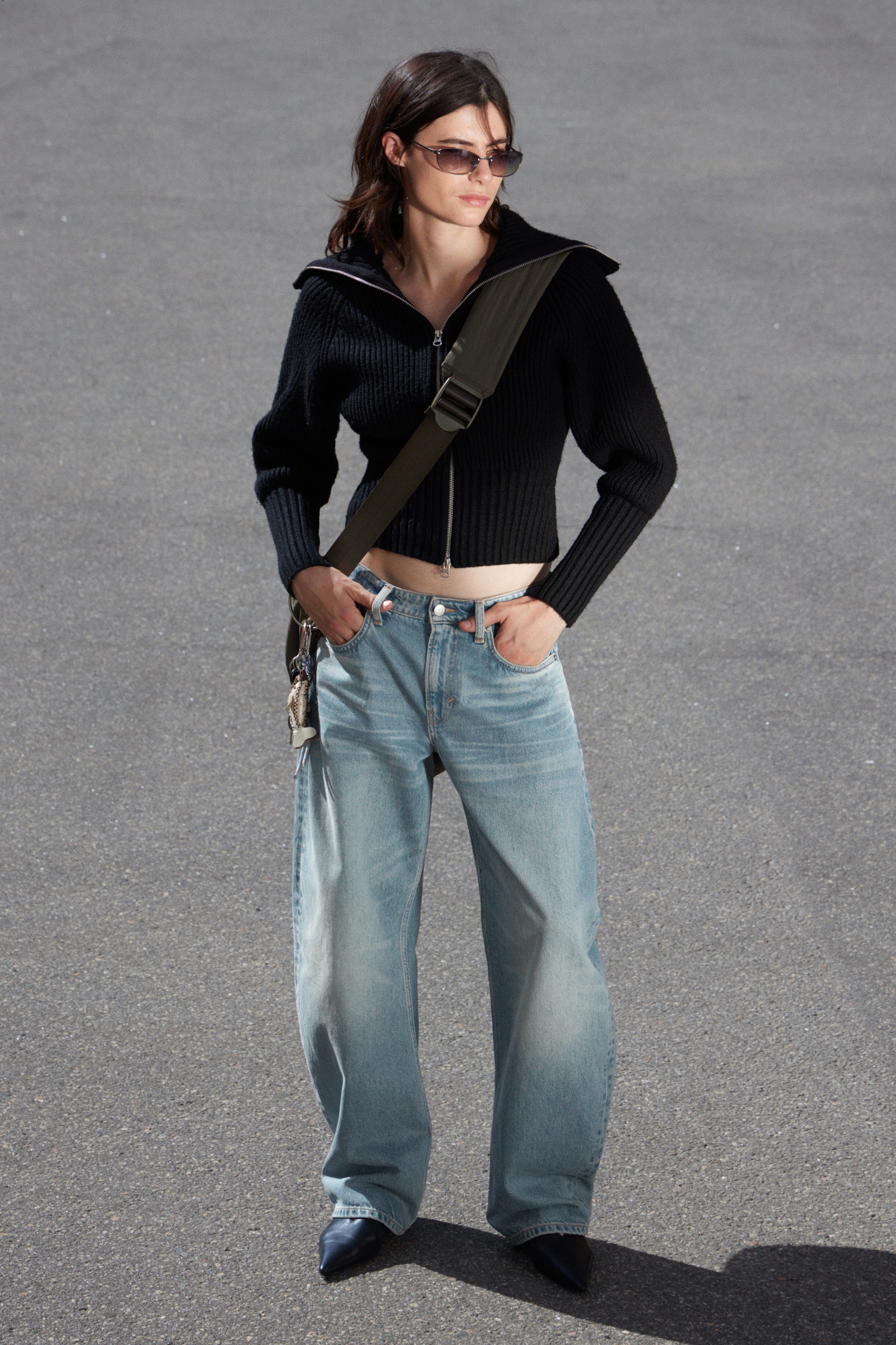 Zwart - Slim Fit Ribbed Zip Cardigan - 1