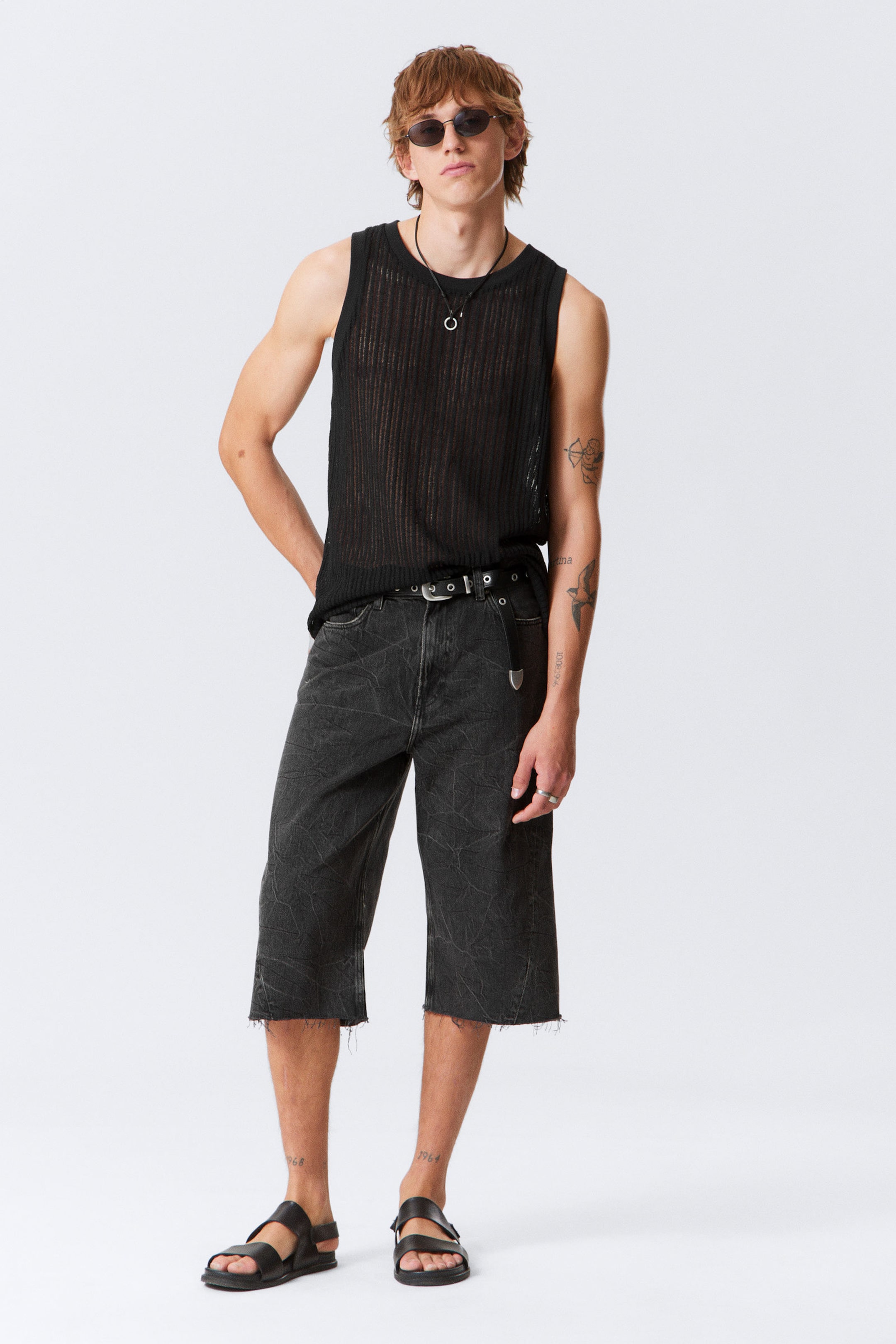 Washed Black - Galaxy Loose Twisted Denim Shorts - 3
