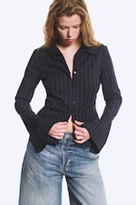 Striped Dark Blue - Slim Fit Textured Blouse - 0