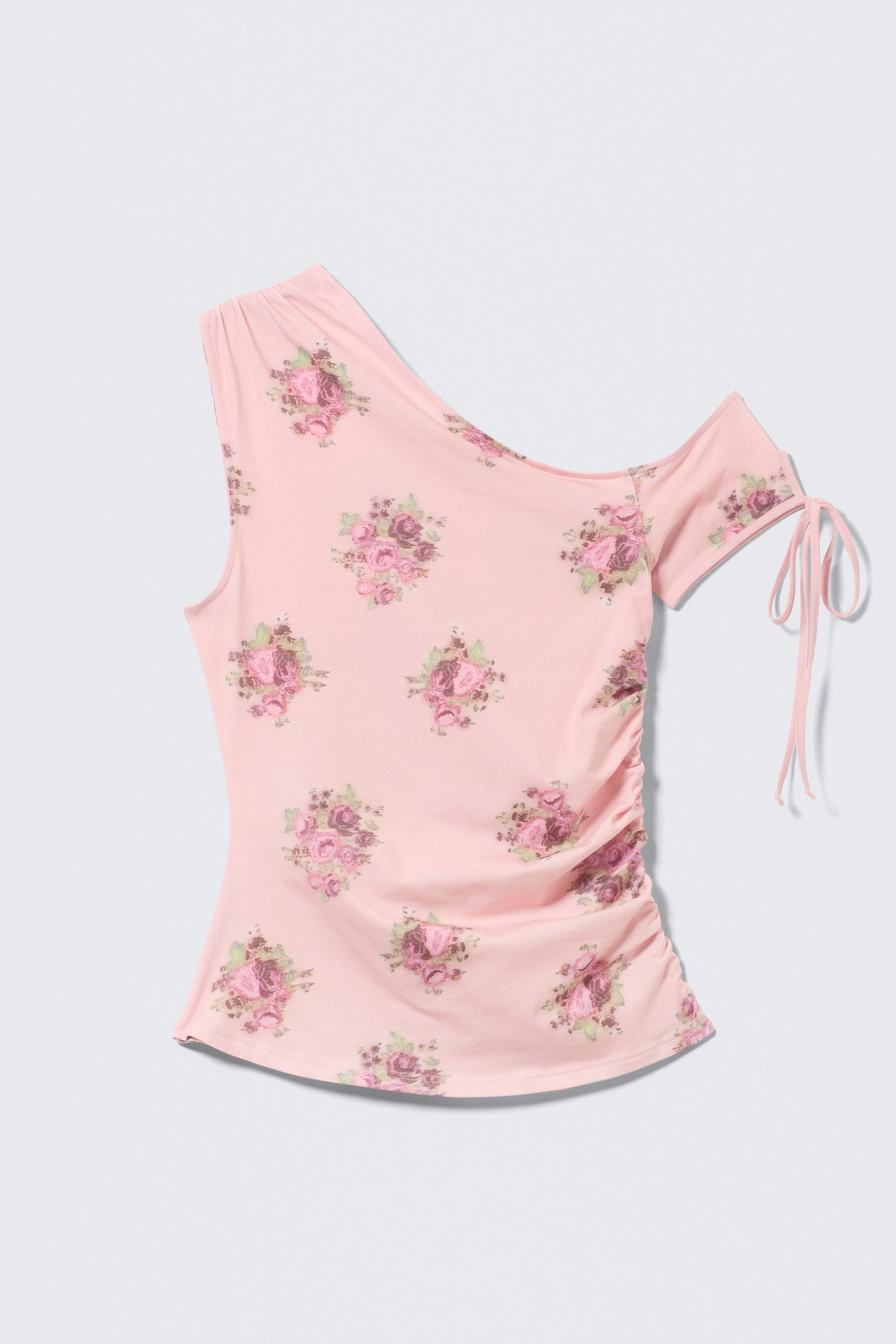 Rose - Floral - Haut asymétrique froncé - 1