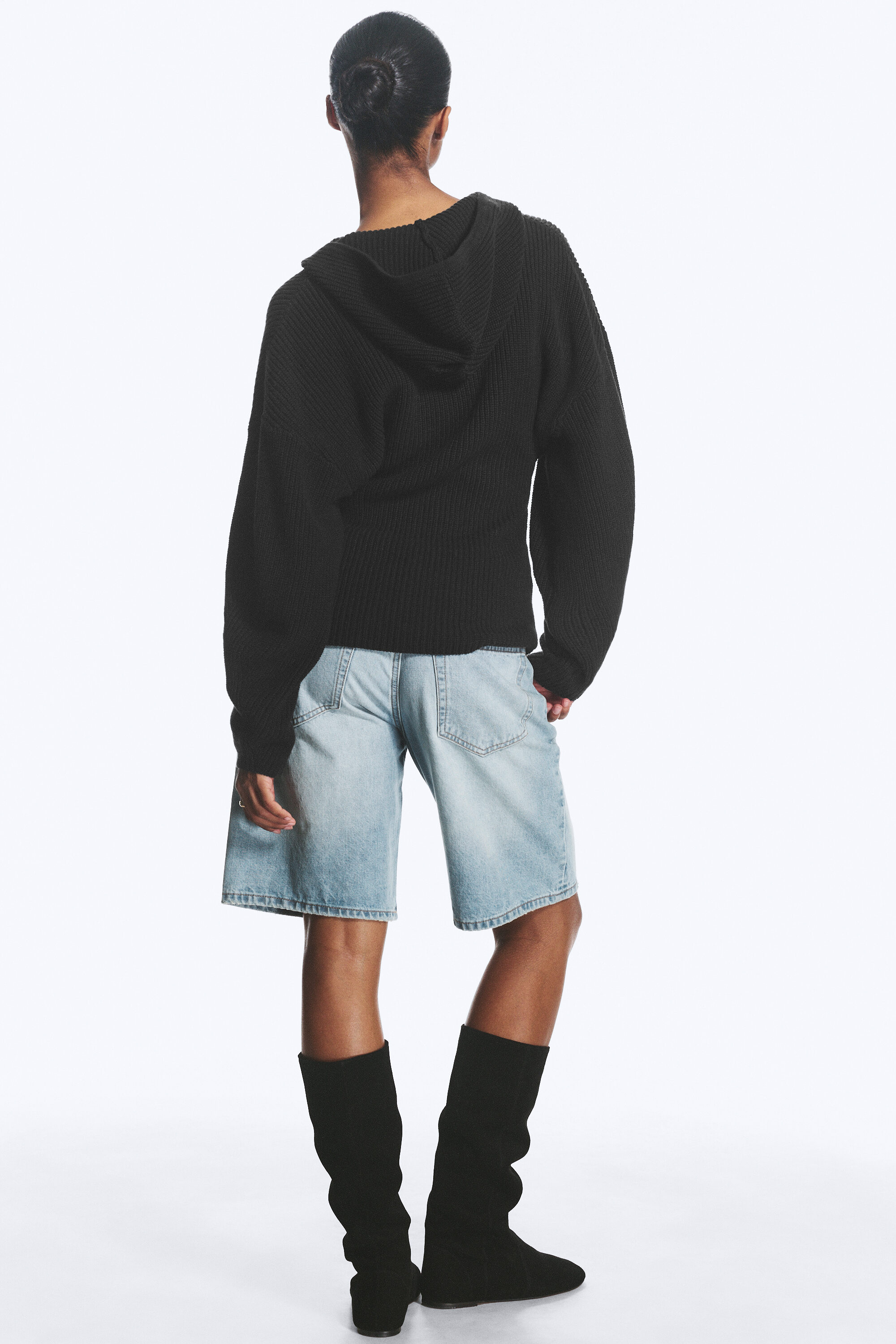 long knitted zip hoodie - Black | Monki WW