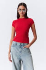 Red - Slim Fit Ribbed Cotton T-shirt - 0