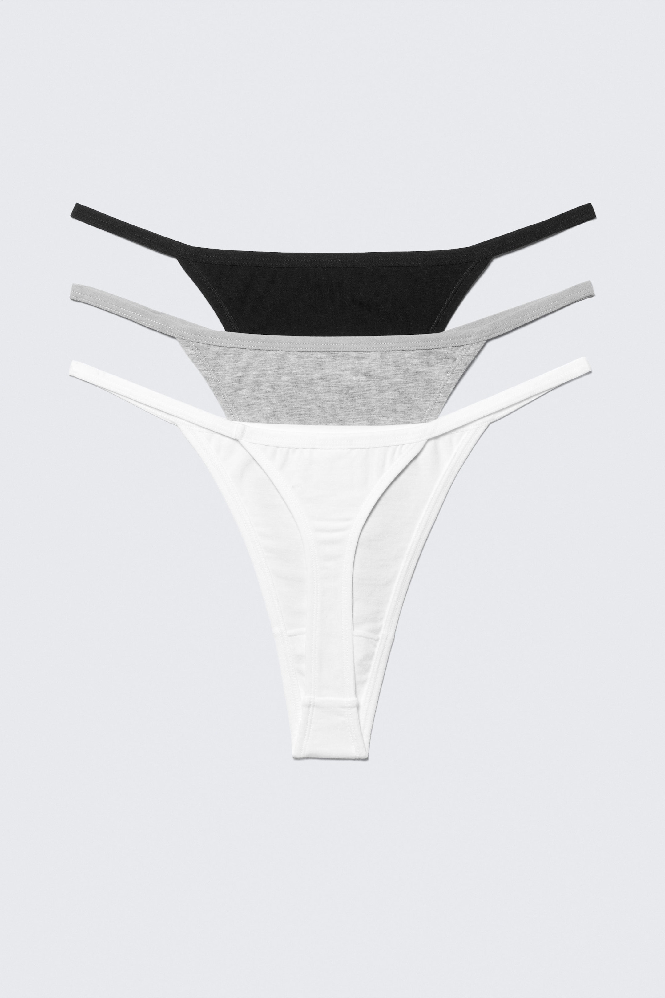 Black/Grey/White - 3-pack Soft Cotton Thongs - 4